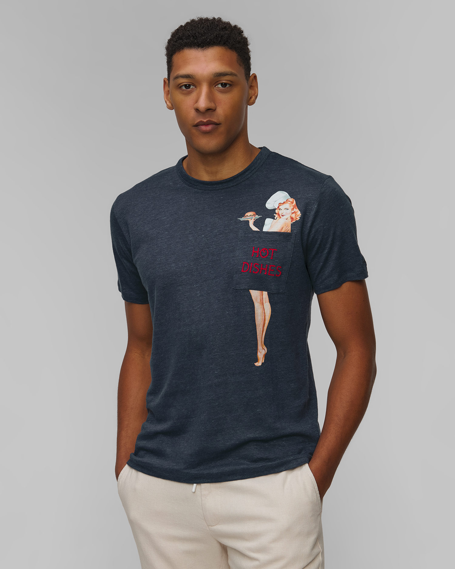 Men's navy blue T-shirt linen MC2 Saint Barth Ecstasea