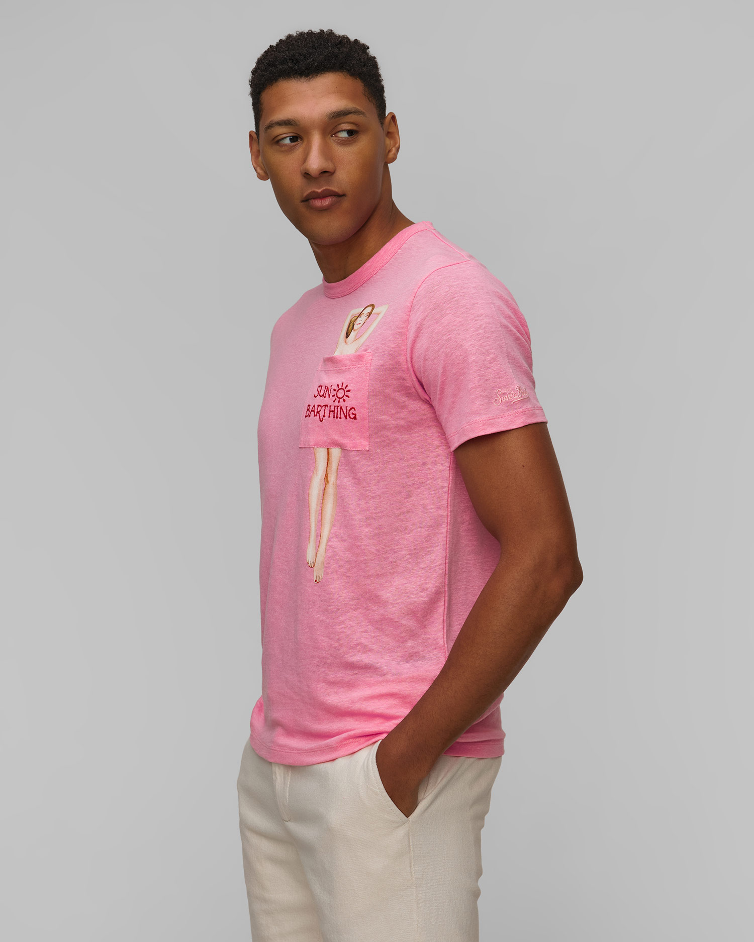 Men's pink linen T-shirt MC2 Saint Barth Ecstasea