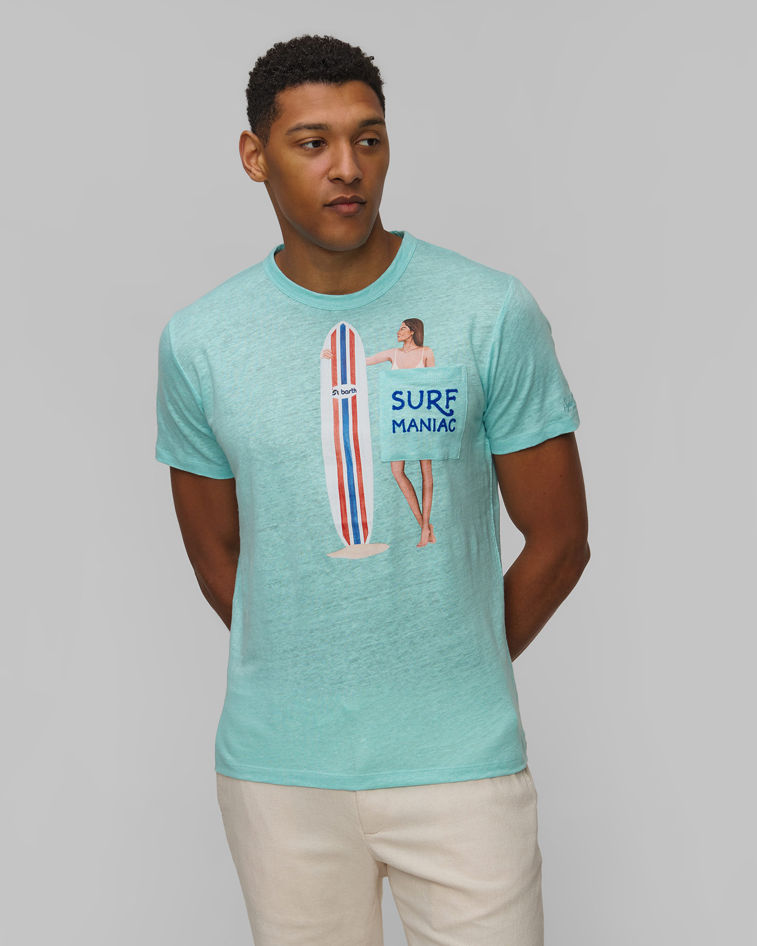 Men's blue linen T-shirt MC2 Saint Barth Ecstasea