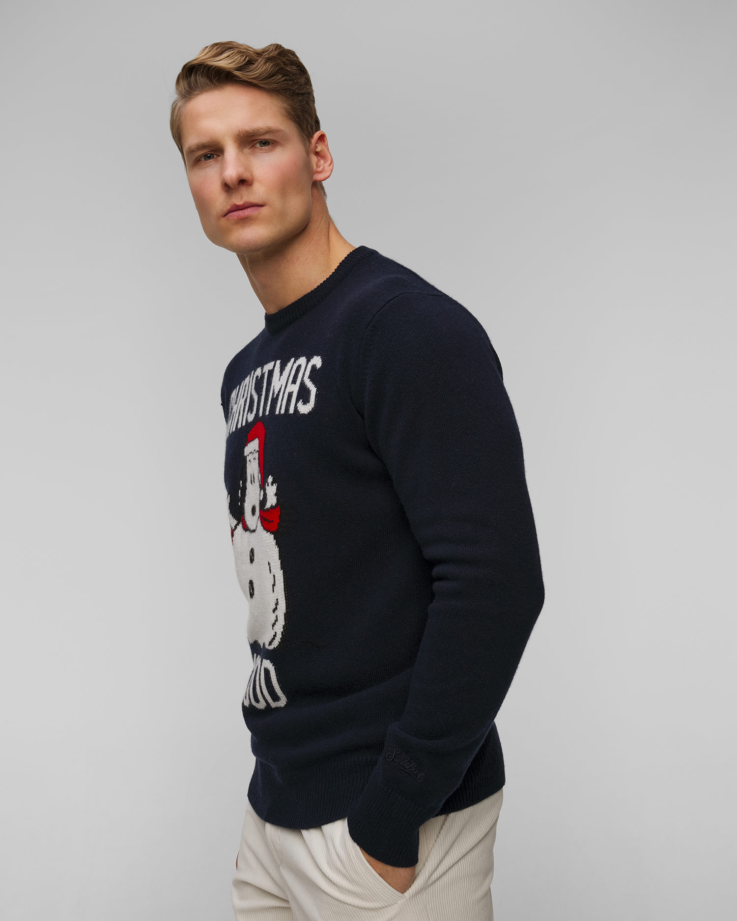 Pull en laine bleu marine pour hommes MC2 Saint Barth Heron