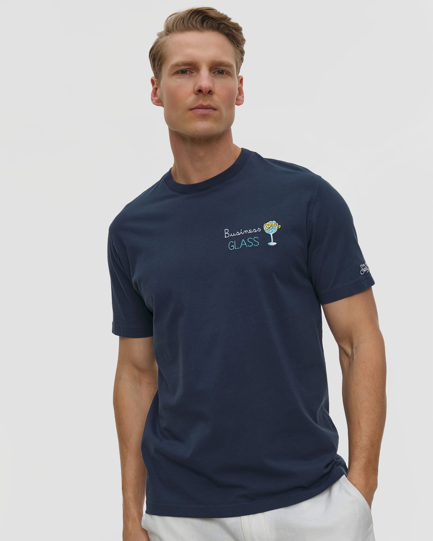 Tmavě modré pánské tričko MC2 Saint Barth Portofino, Barva/Vzor: Granatowy