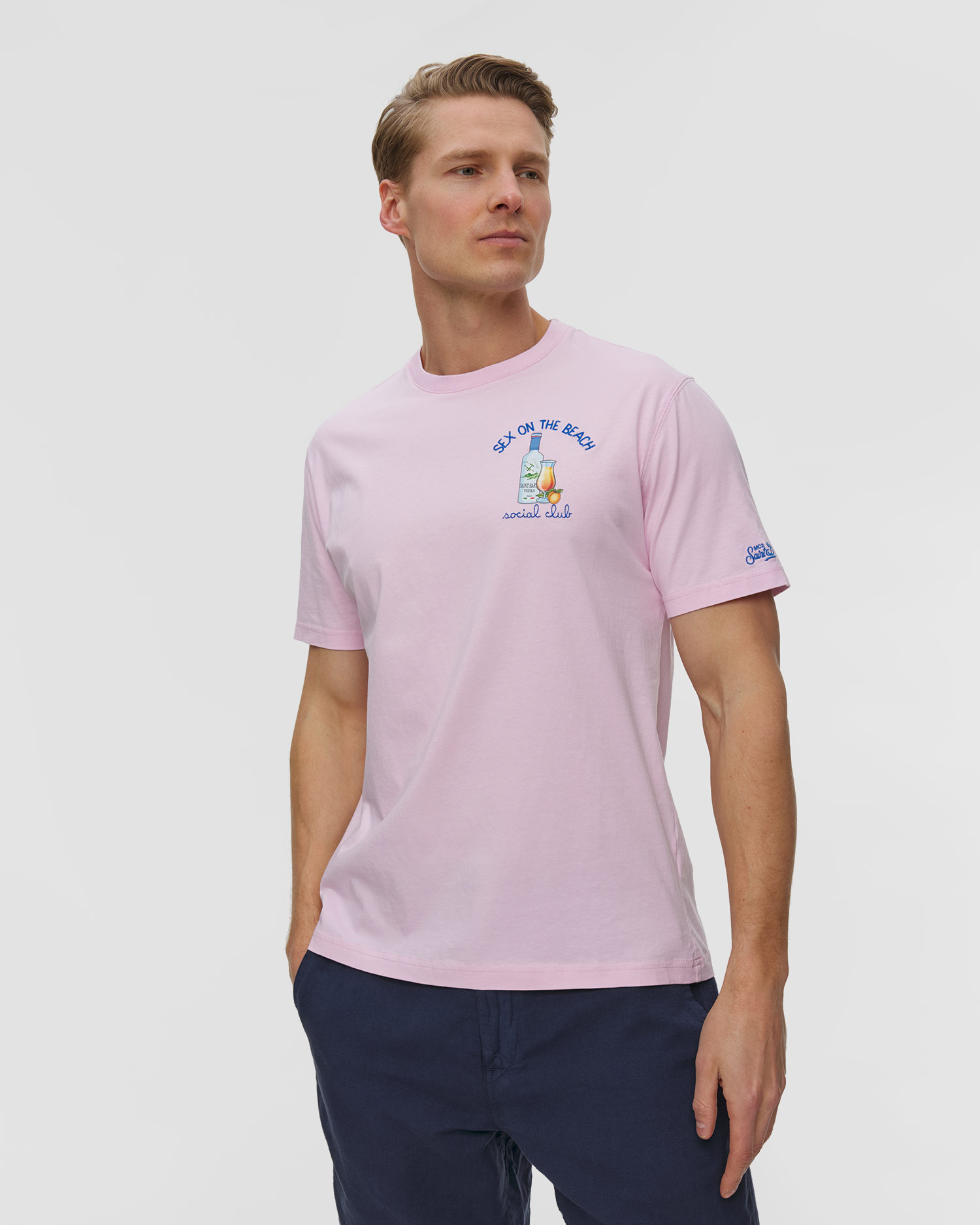 Růžové pánské tričko MC2 Saint Barth Portofino, Barva/Vzor: Różowy