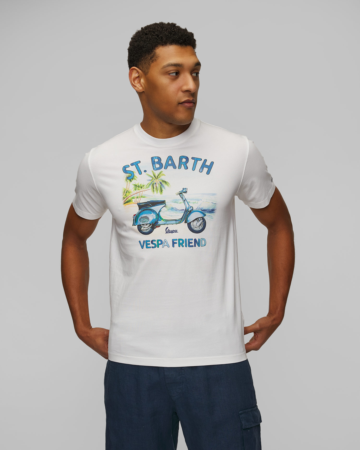 Pánské bílé tričko s potiskem MC2 Saint Barth