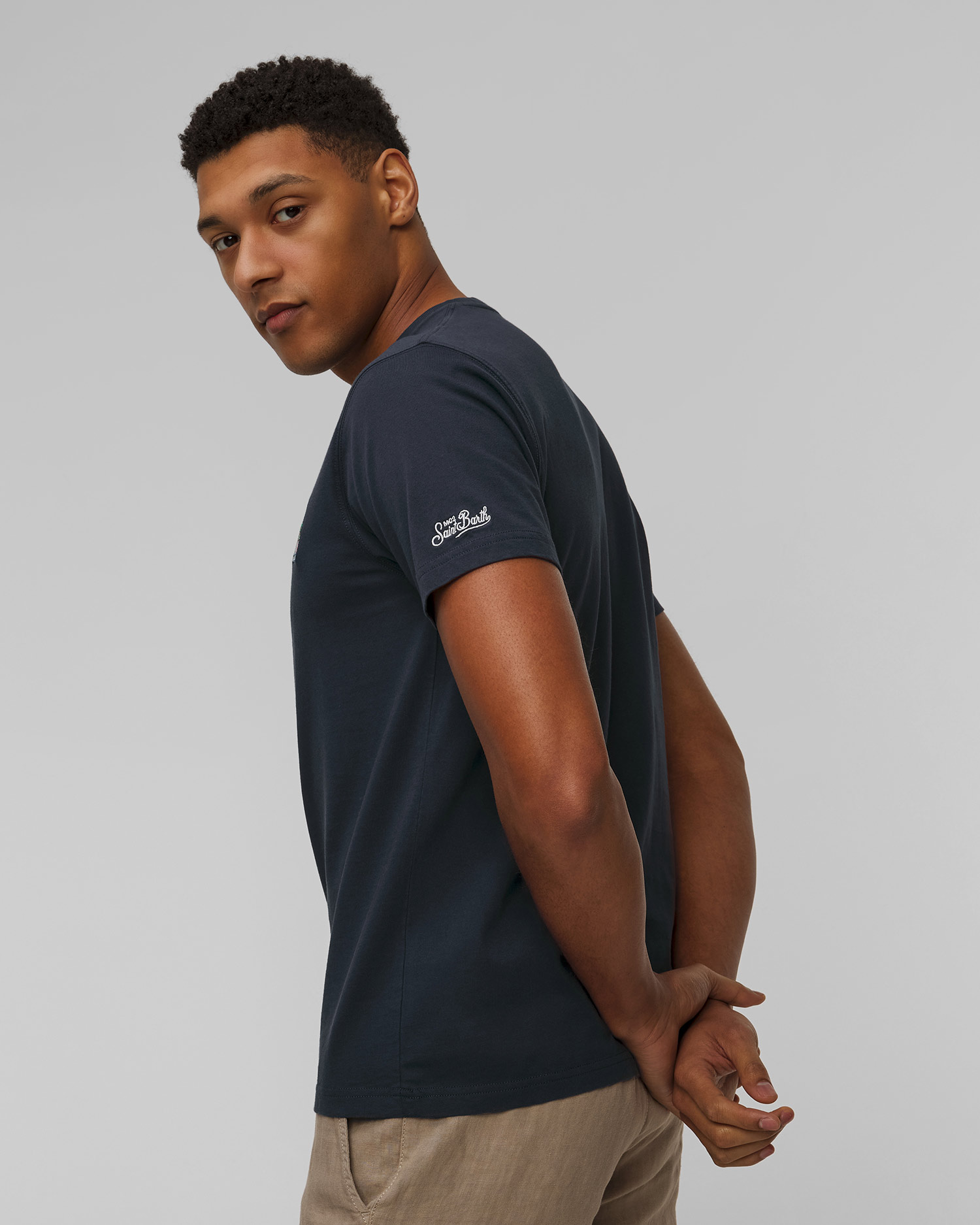 Granatowy T-shirt z nadrukiem męski MC2 Saint Barth