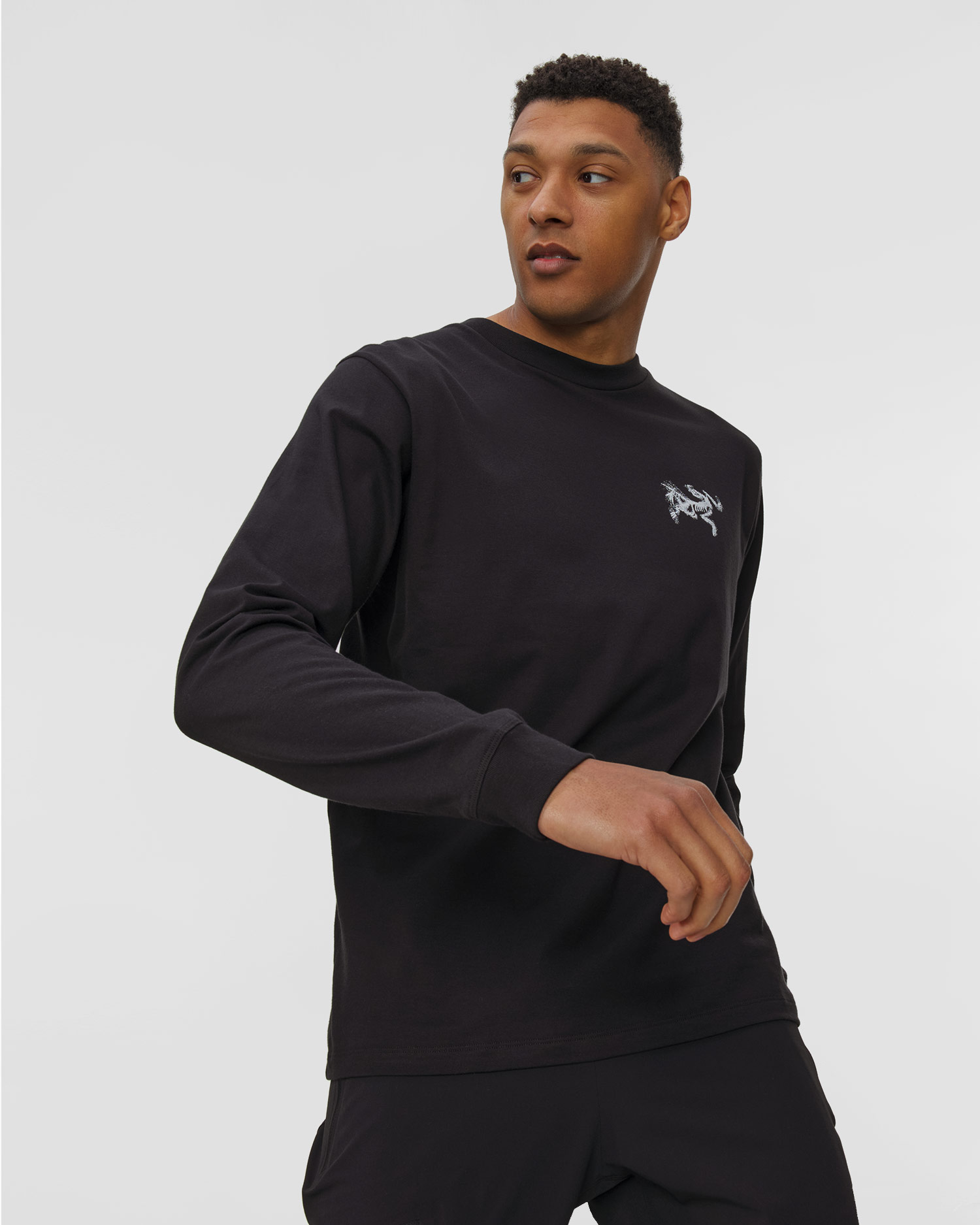 Tricou cu mânecă lungă pentru bărbați Arcteryx Kragg SL Cotton Bird Tile LS M negru, Culoare/Model: Czarny