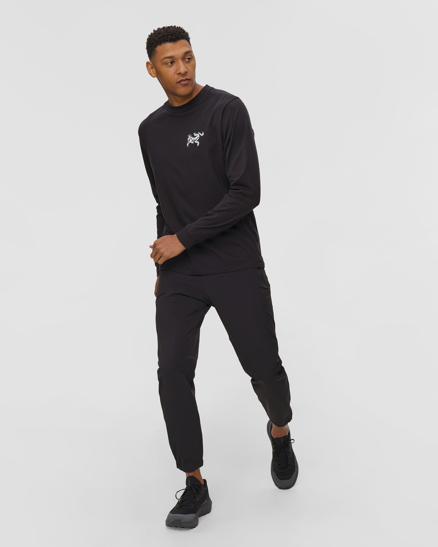 Tricou cu mânecă lungă pentru bărbați Arcteryx Kragg SL Cotton Bird Tile LS M negru