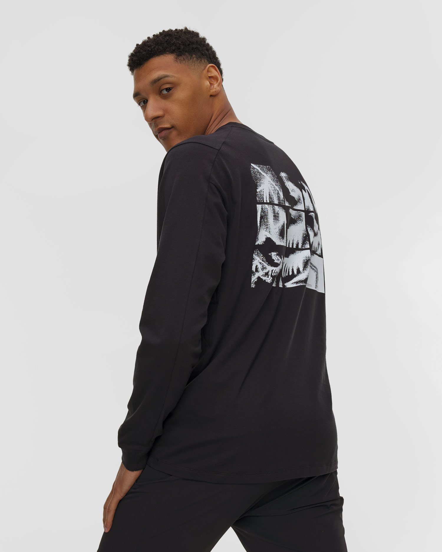 Tricou cu mânecă lungă pentru bărbați Arcteryx Kragg SL Cotton Bird Tile LS M negru