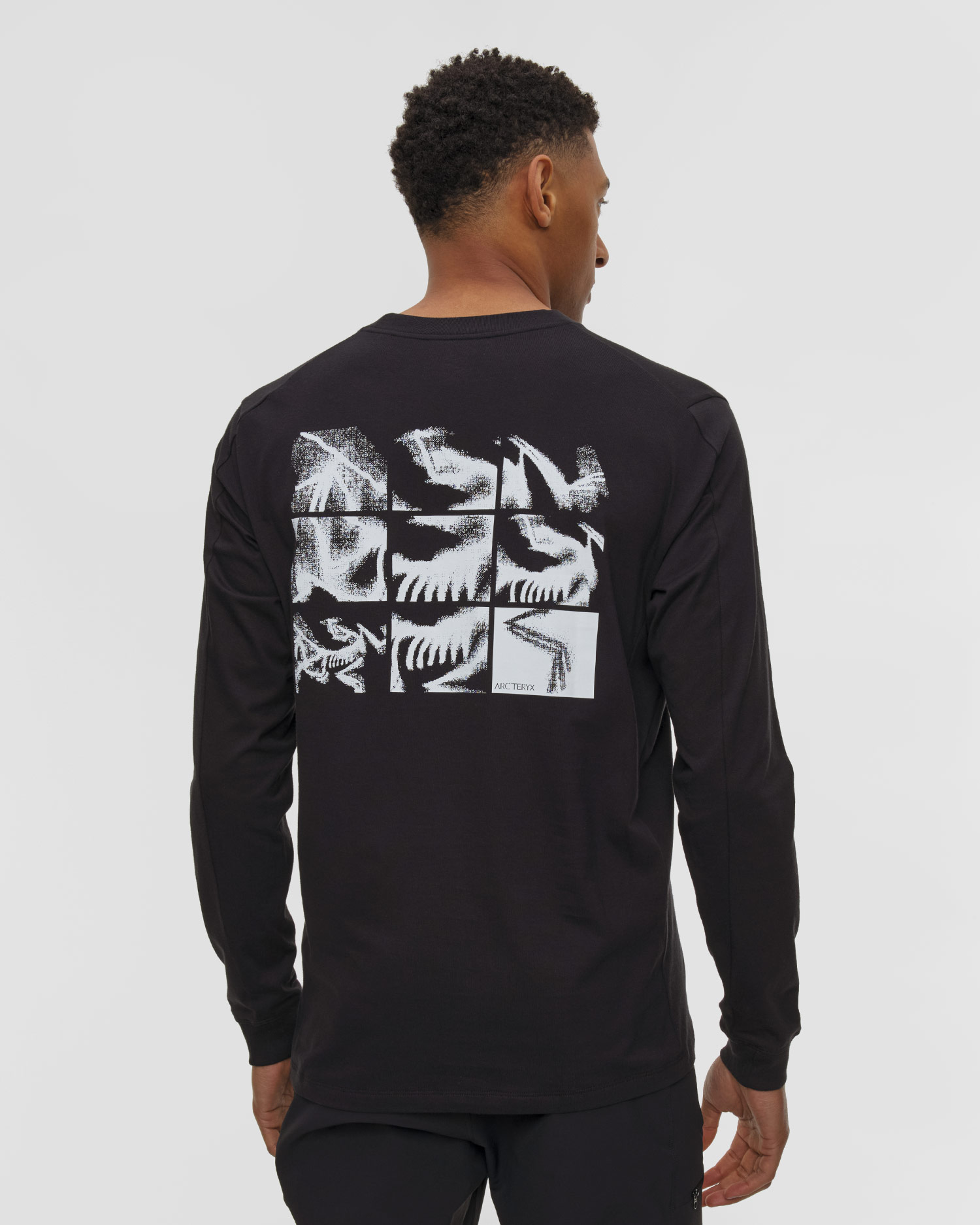 Tricou cu mânecă lungă pentru bărbați Arcteryx Kragg SL Cotton Bird Tile LS M negru