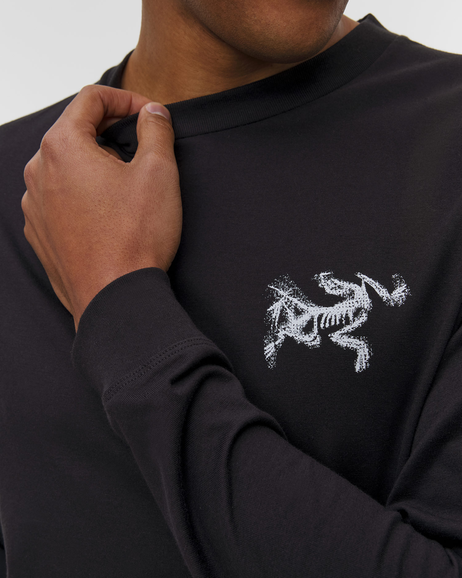 Tricou cu mânecă lungă pentru bărbați Arcteryx Kragg SL Cotton Bird Tile LS M negru