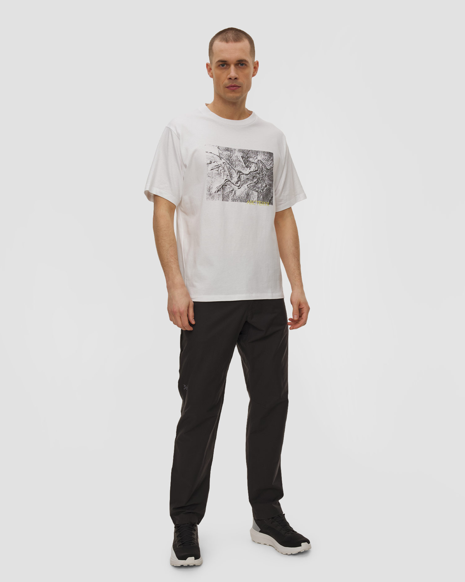 Tricou pentru bărbați Arcteryx Kragg Cotton Lithographica Shirt SS alb
