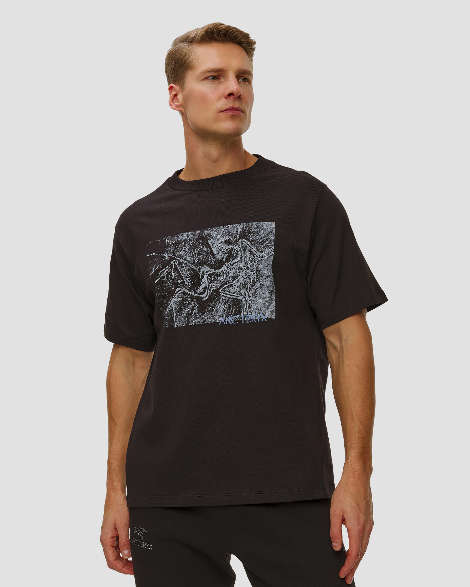 Arcteryx Kragg Cotton Lithographica Shirt SS Herren-T-Shirt in Schwarz, Farbe/Muster: Czarny