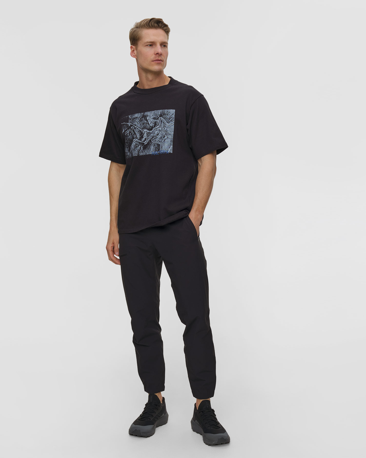 Tricou pentru bărbați Arcteryx Kragg Cotton Lithographica Shirt SS negru