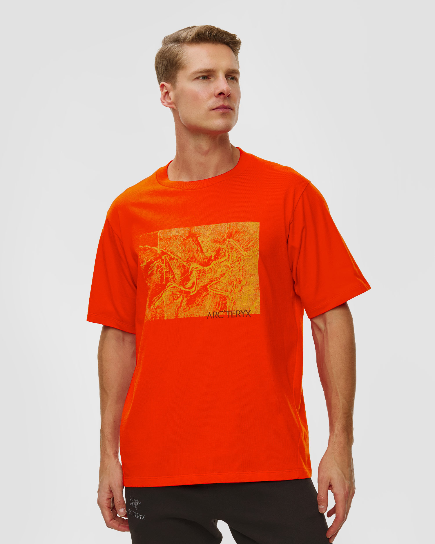 Arcteryx Kragg Cotton Lithographica Shirt SS Herren-T-Shirt in Rot, Farbe/Muster: Czerwony