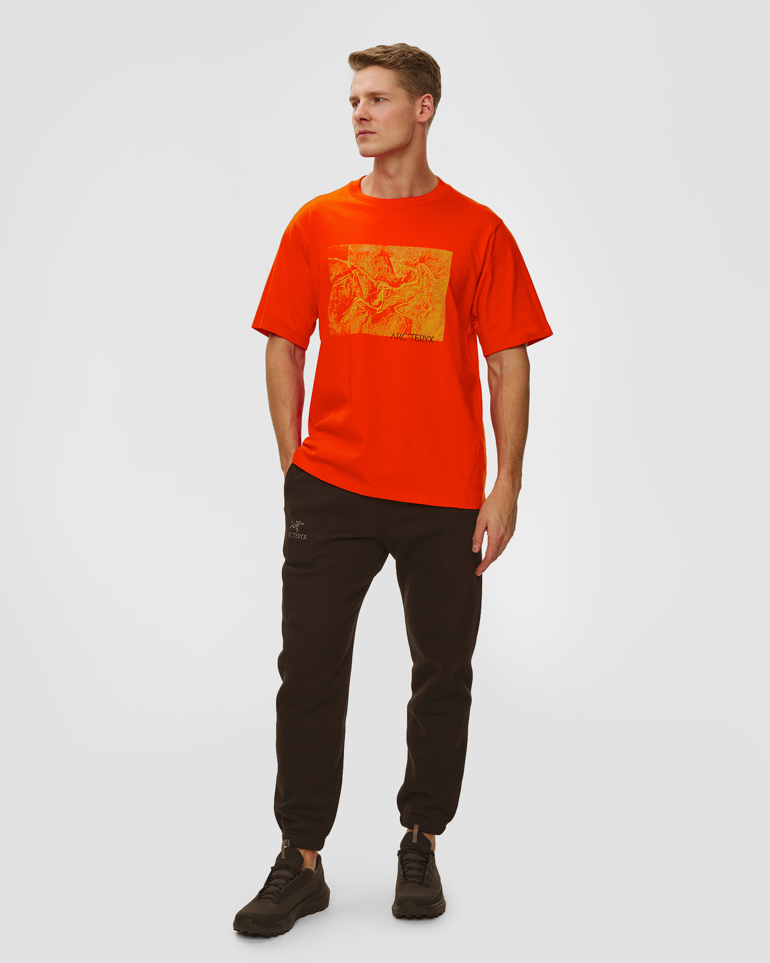 Pánské tričko Arcteryx Kragg Cotton Lithographica Shirt SS v červené barvě