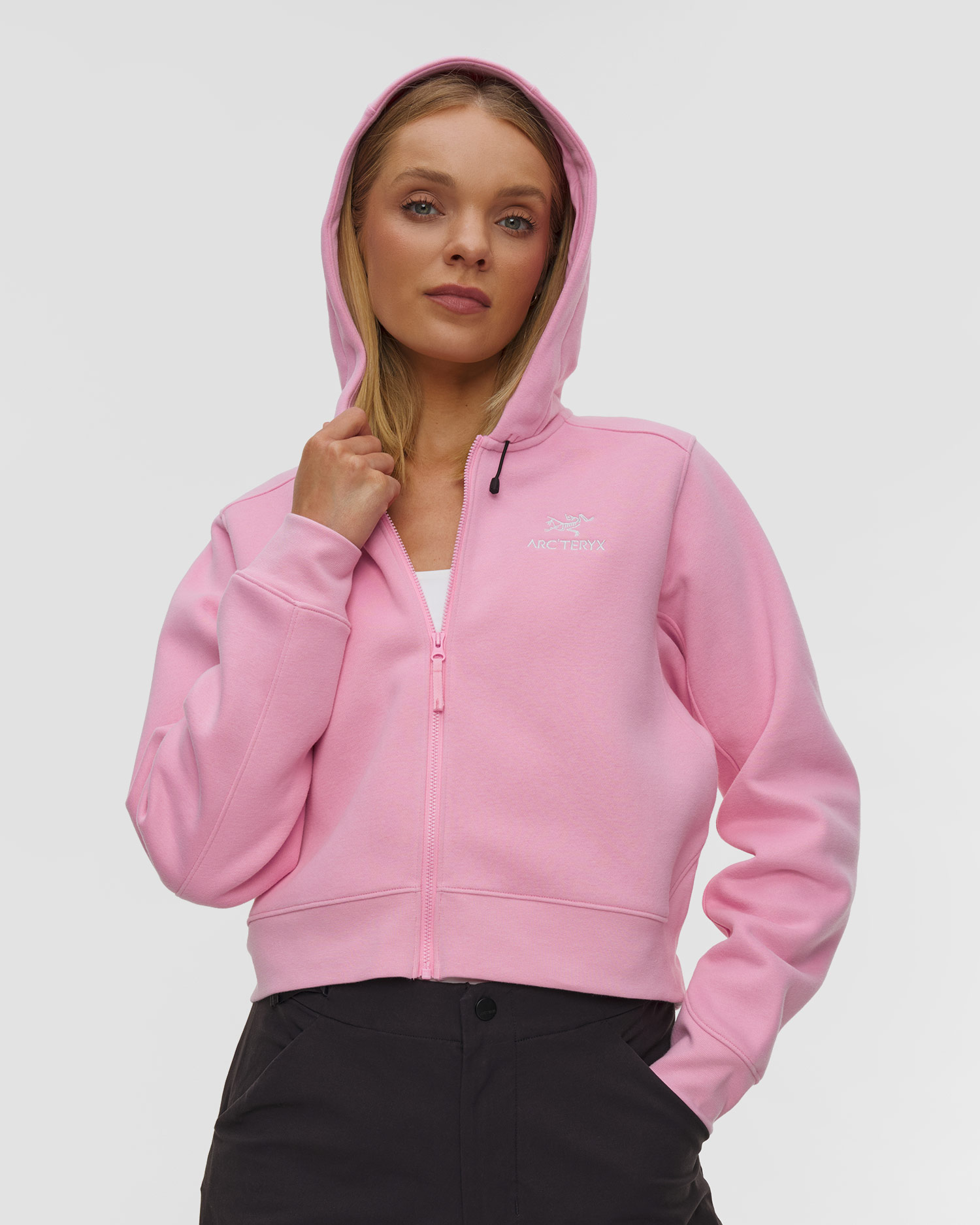 Arcteryx Emblem Fleece Full Zip Crop Hoody W Damen-Fleece-Sweatshirt in Pink
