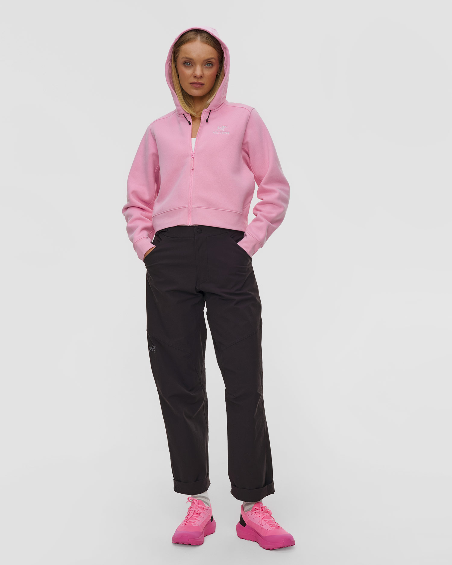 Arcteryx Emblem Fleece Full Zip Crop Hoody W Damen-Fleece-Sweatshirt in Pink
