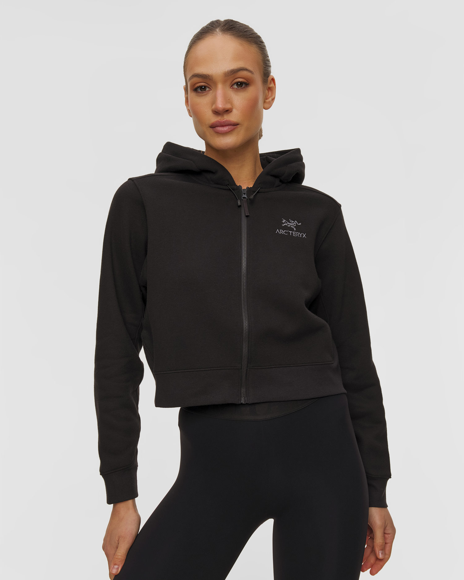 Bluza polarowa damska damska Arcteryx Emblem Fleece Full Zip Crop Hoody W czarna, Kolor/Wzór: Czarny