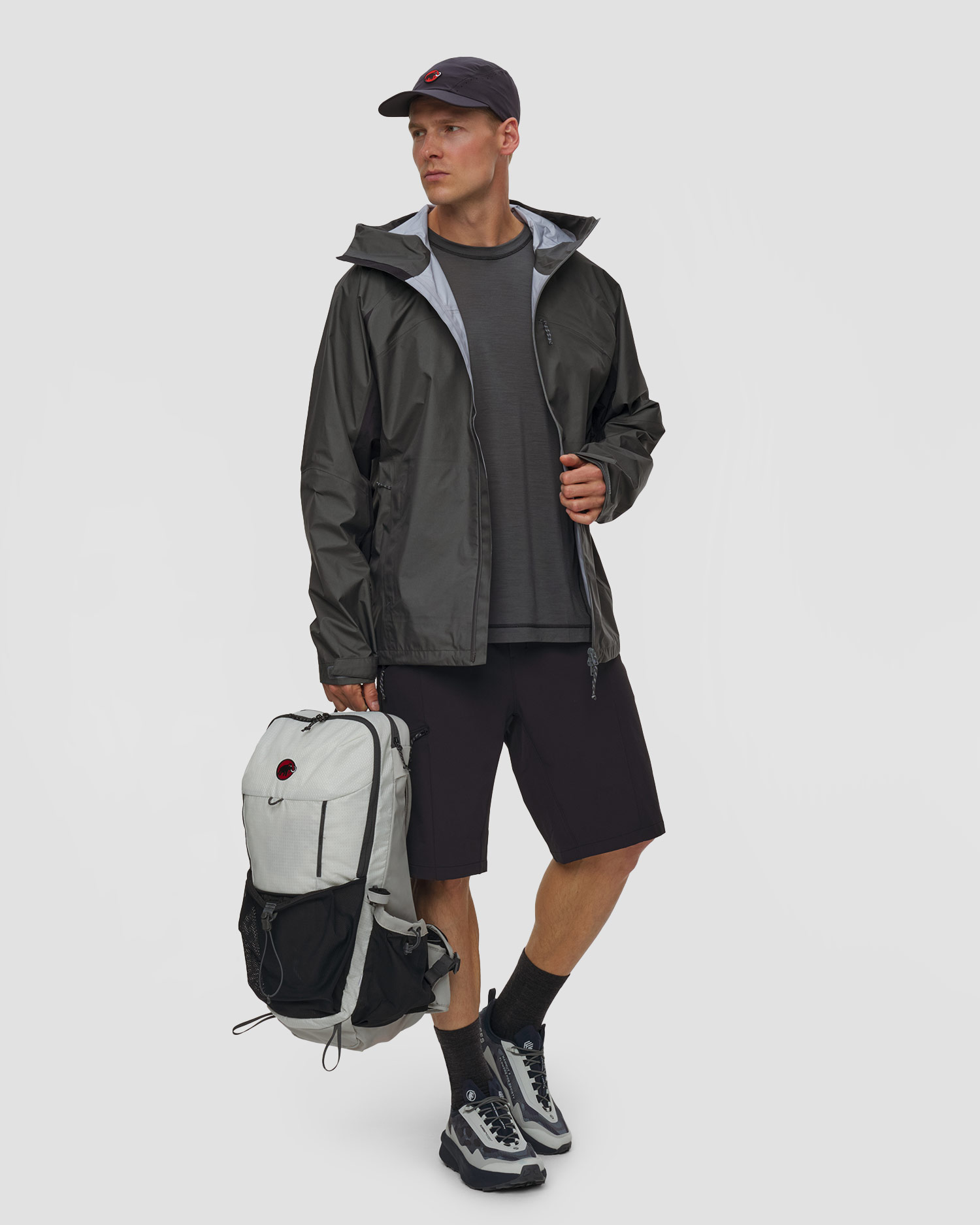 Veste hardshell grise pour hommes Mammut Hiking Patrol x Mammut HS Hooded Jacket
