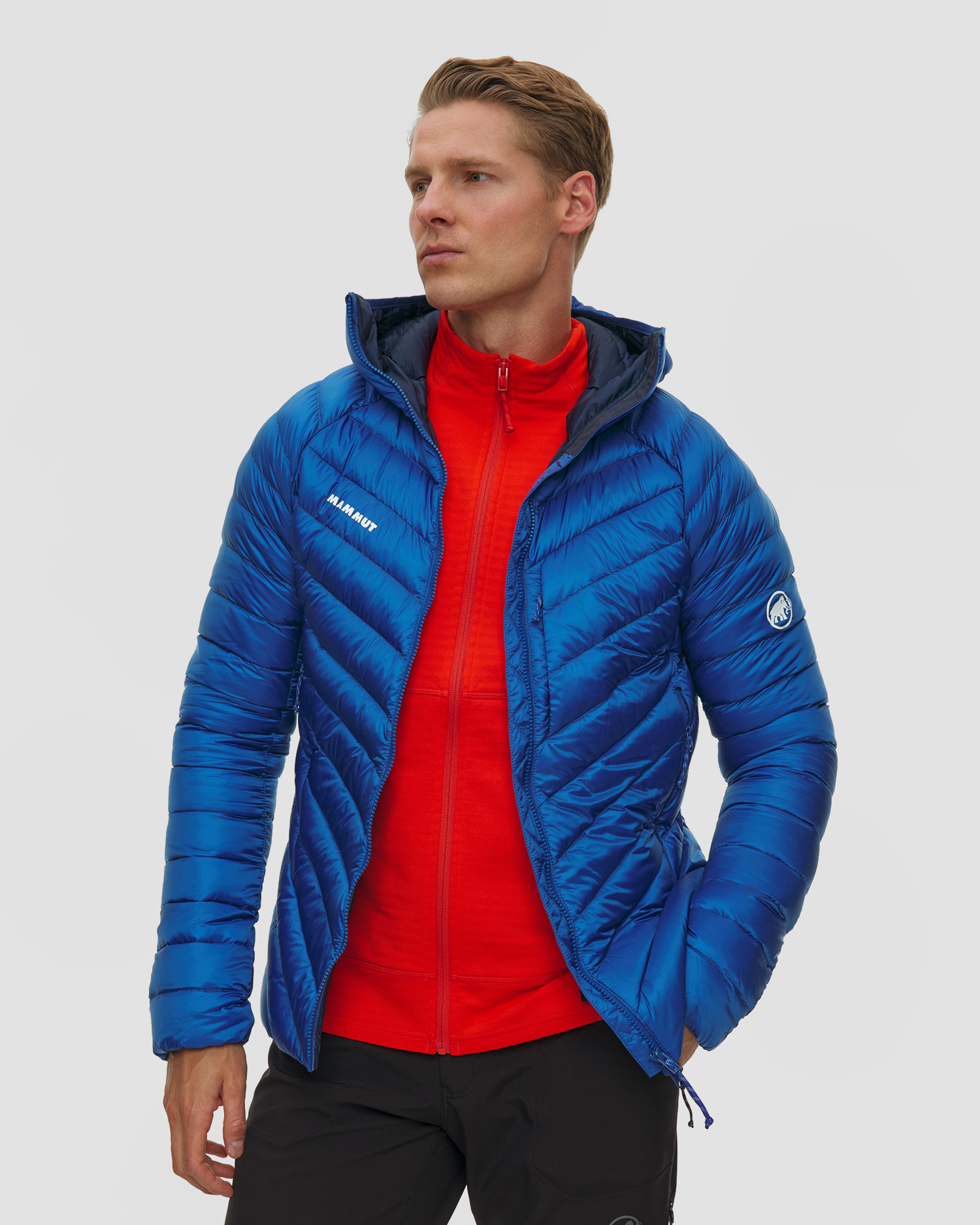 Pánska páperová bunda Mammut Broad Peak IN Hooded Jacket Men modrá, Farba-Vzor: Niebieski