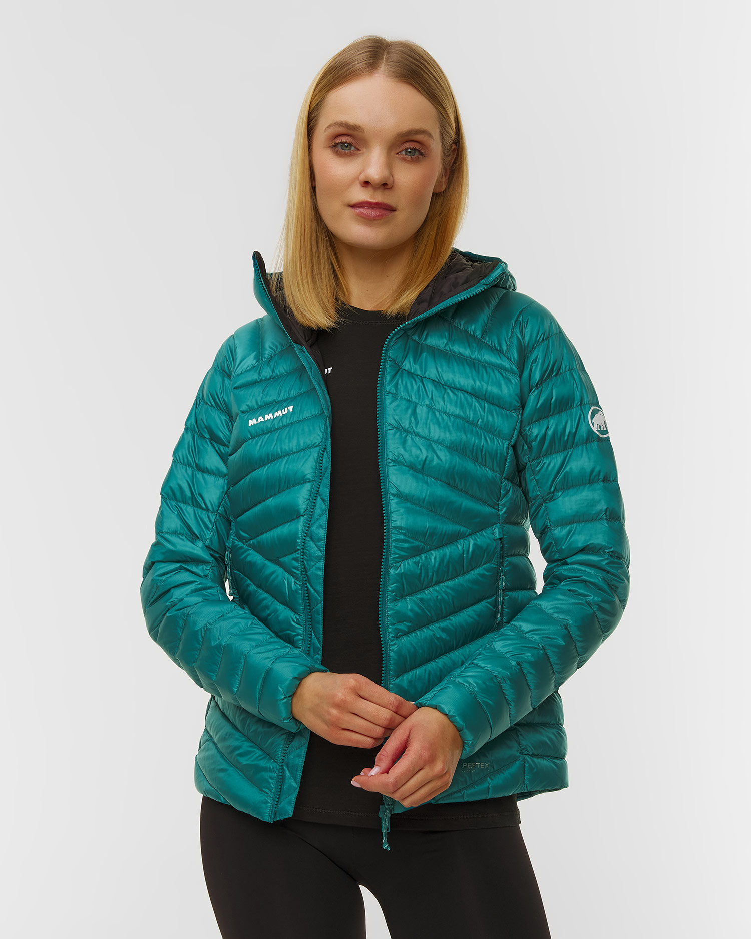Doudoune turquoise pour femmes Mammut Broad Peak IN Hooded Jacket Women