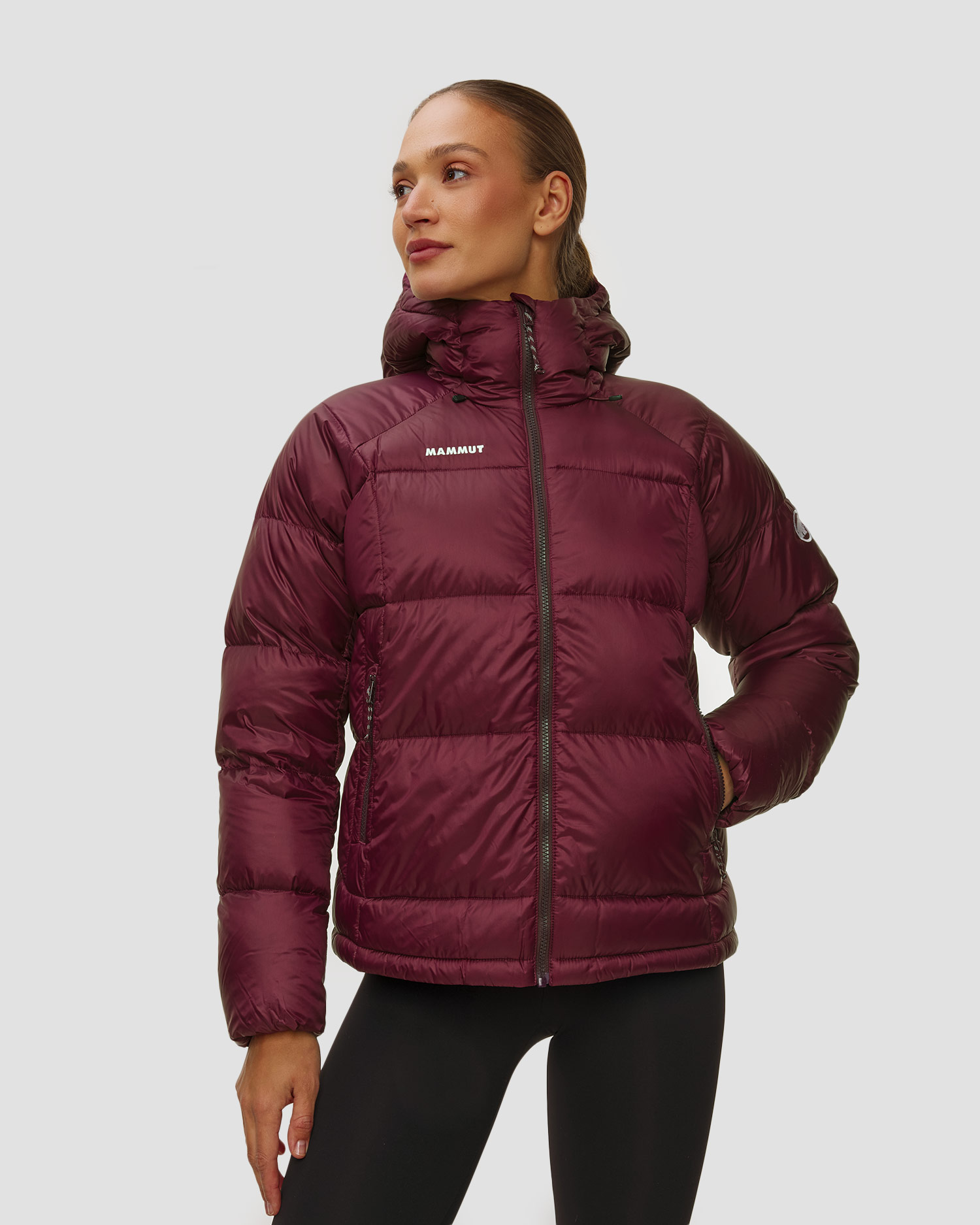 Dámská péřová bunda Mammut Glacier Glow IN Hooded Jacket Women v bordó barevném odstínu