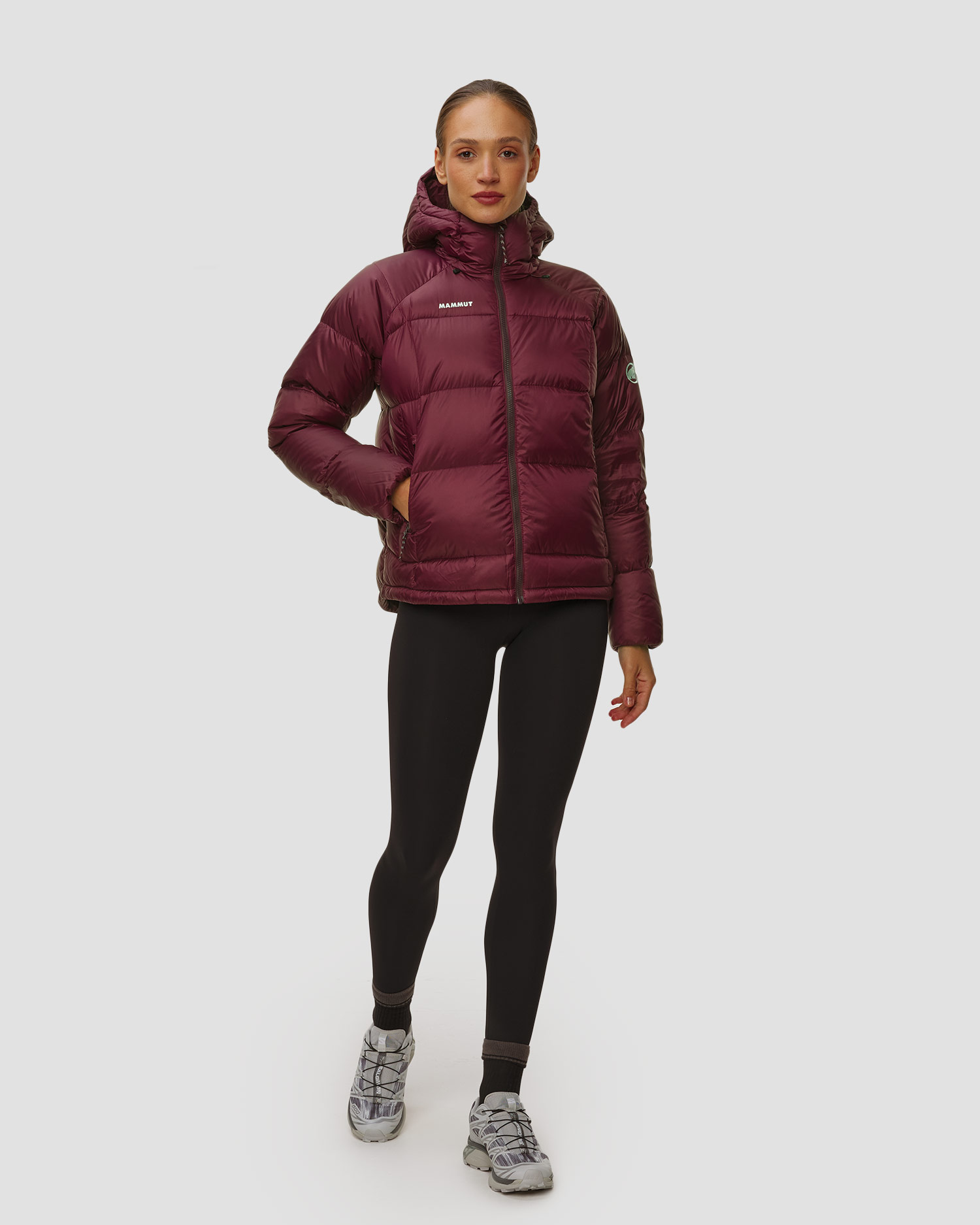 Dámská péřová bunda Mammut Glacier Glow IN Hooded Jacket Women v bordó barevném odstínu