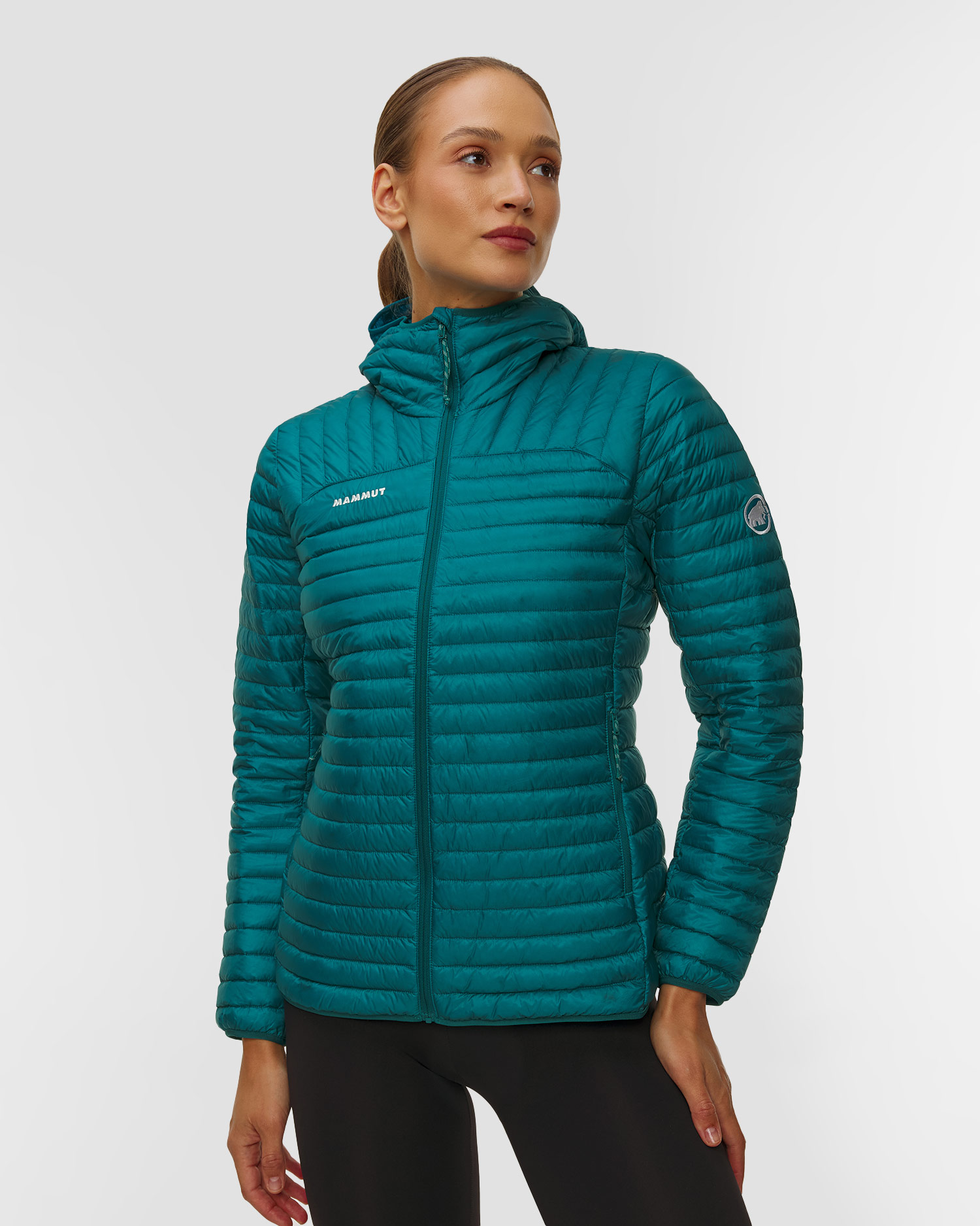 Dámská péřová bunda Mammut Broad Peak Light IN Hooded Jacket Women v tyrkysovém barevném odstínu
