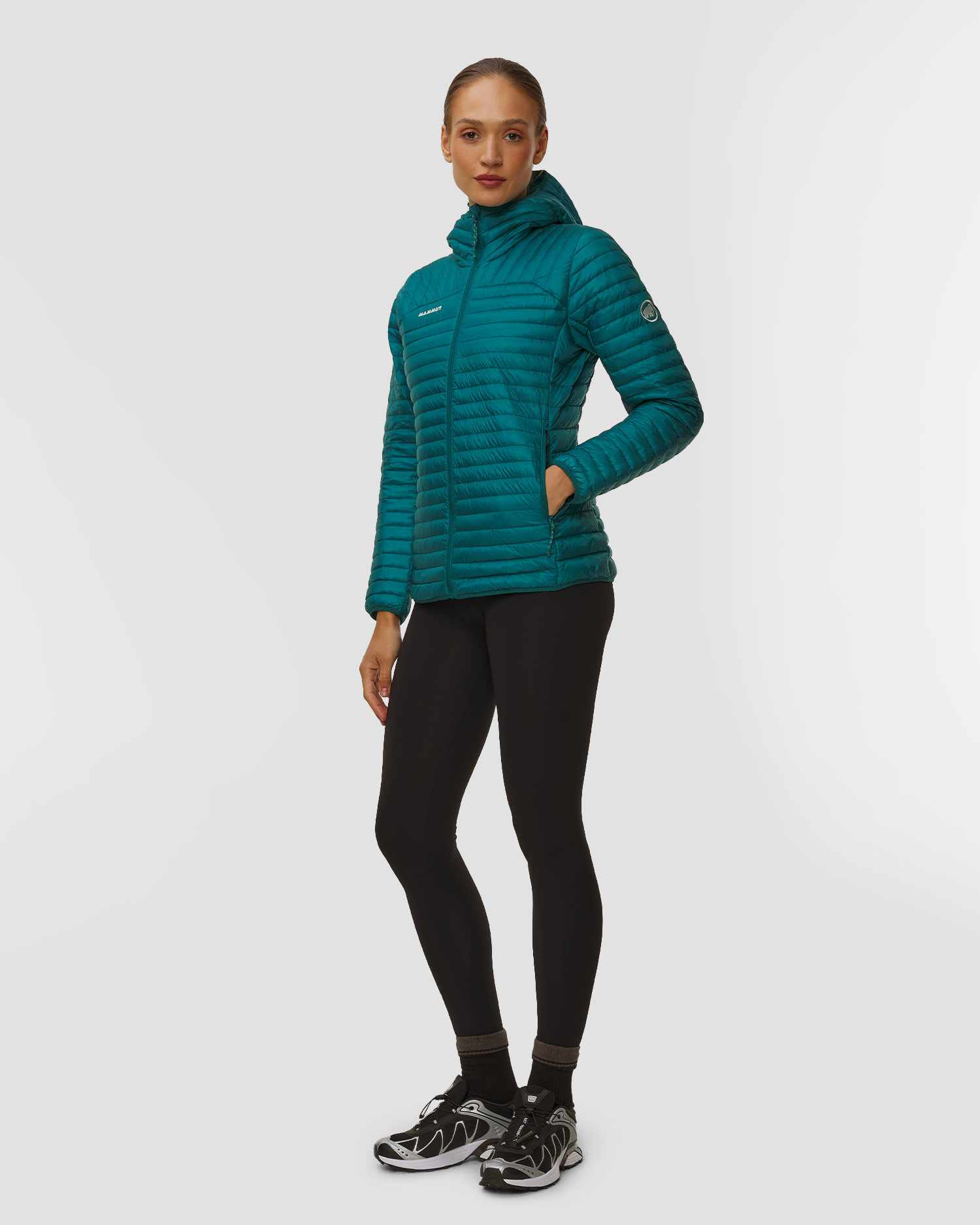 Dámská péřová bunda Mammut Broad Peak Light IN Hooded Jacket Women v tyrkysovém barevném odstínu