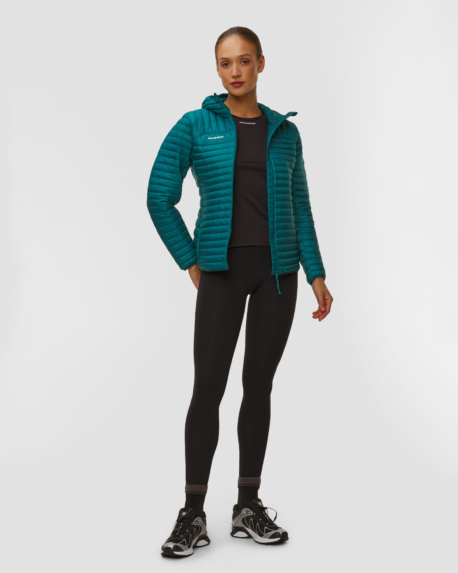 Dámská péřová bunda Mammut Broad Peak Light IN Hooded Jacket Women v tyrkysovém barevném odstínu