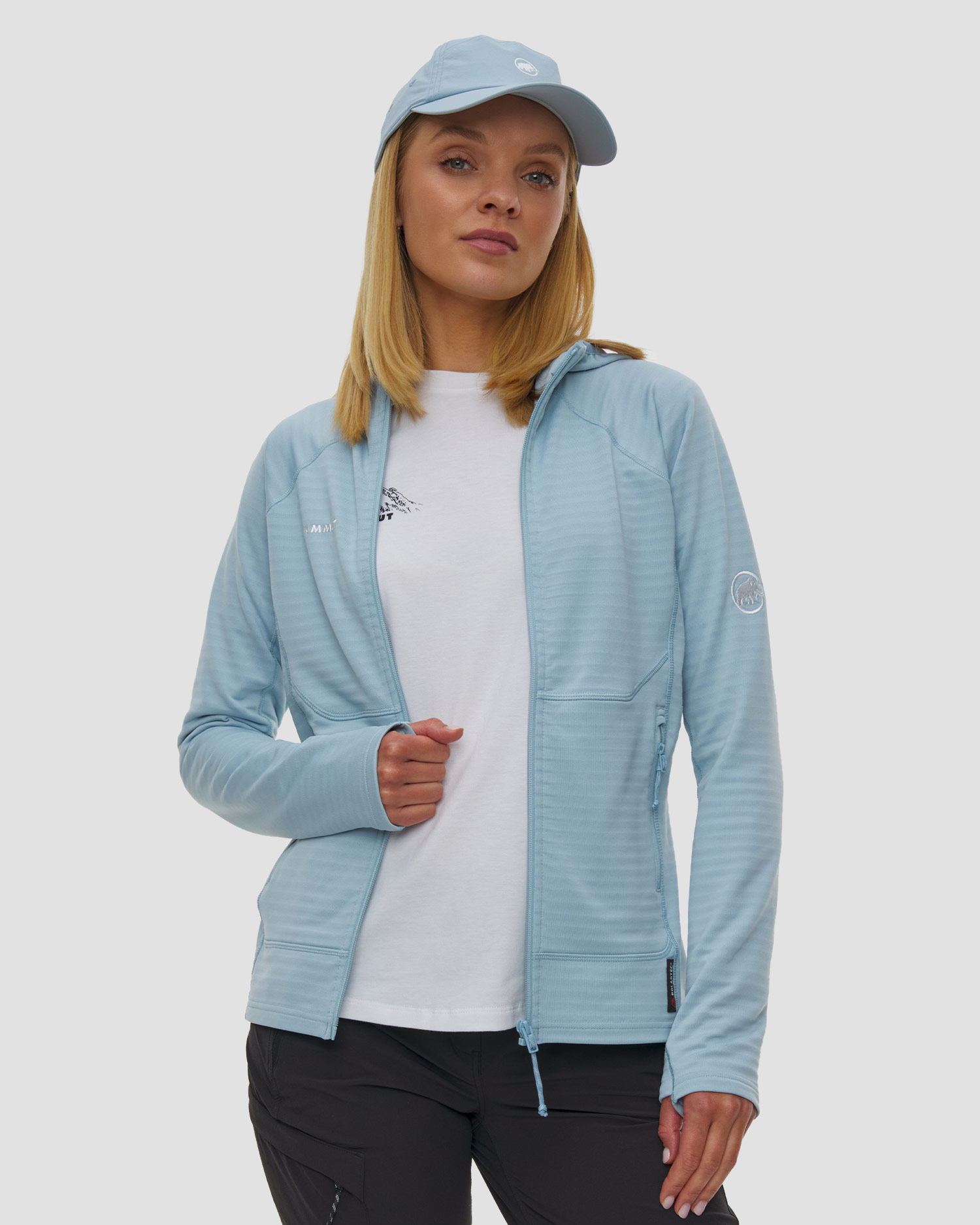 Sweat-shirt midlayer à capuche bleu clair pour femmes Mammut Taiss ML Hooded Jacket