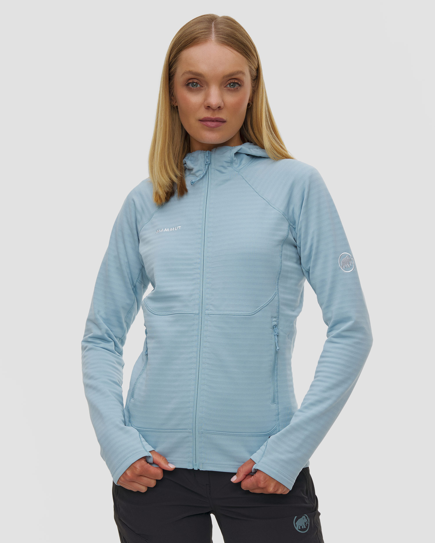 Sweat-shirt midlayer à capuche bleu clair pour femmes Mammut Taiss ML Hooded Jacket