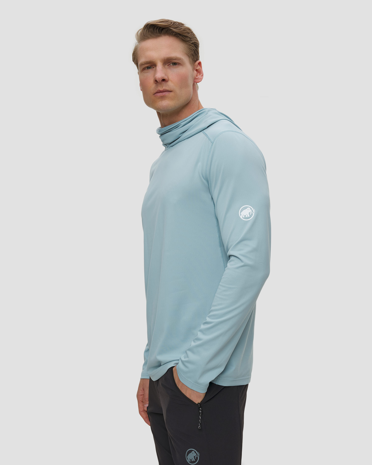 Tricou cu mânecă lungă pentru bărbați Mammut Selun FL Sun Hoody albastru deschis