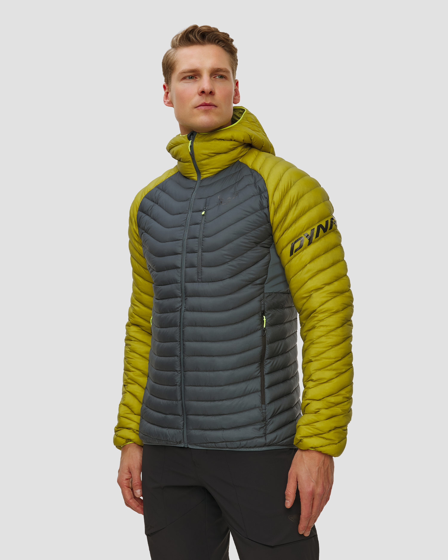 Dynafit Radical Down RDS M Hood Jkt Herren-Daunenjacke in Grau und Gelb