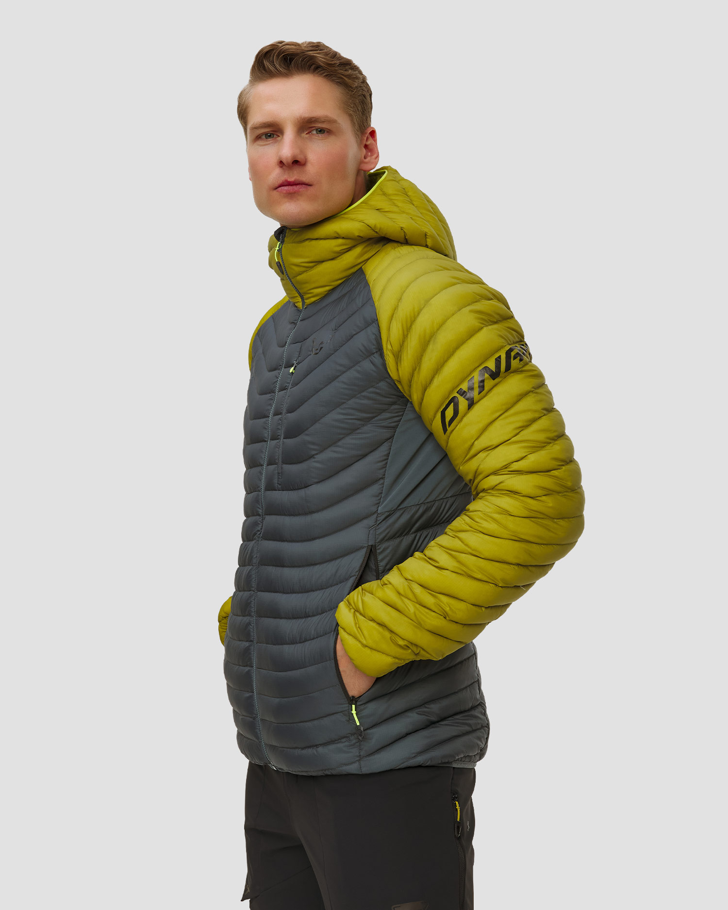 Dynafit Radical Down RDS M Hood Jkt Herren-Daunenjacke in Grau und Gelb