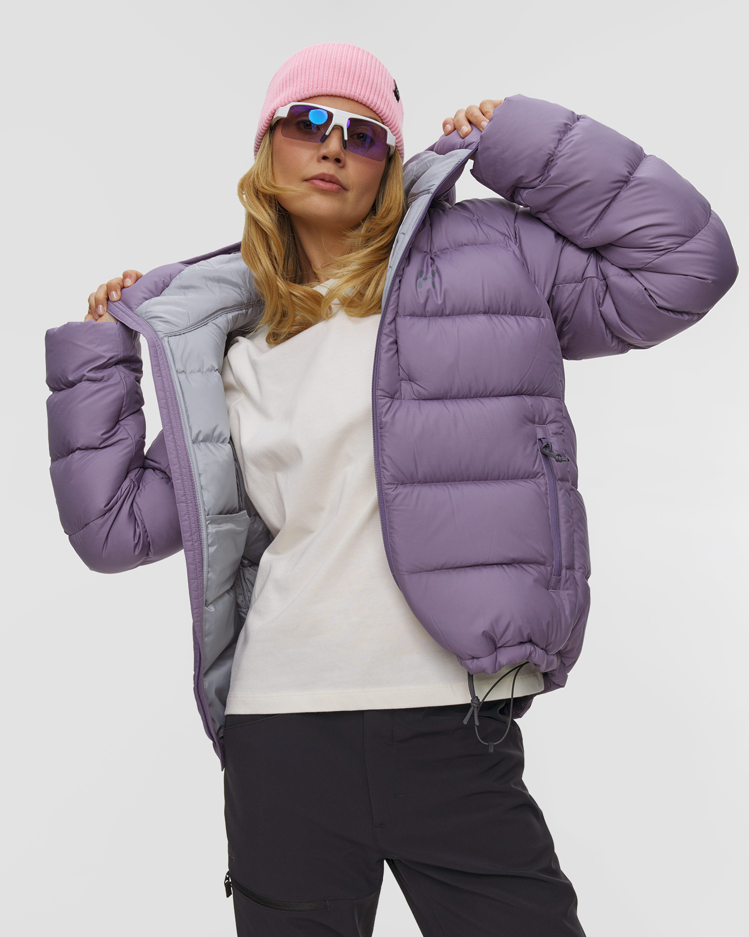 Dámska páperová bunda Haglofs Rosson Down Hood fialová, Farba-Vzor: Fioletowy