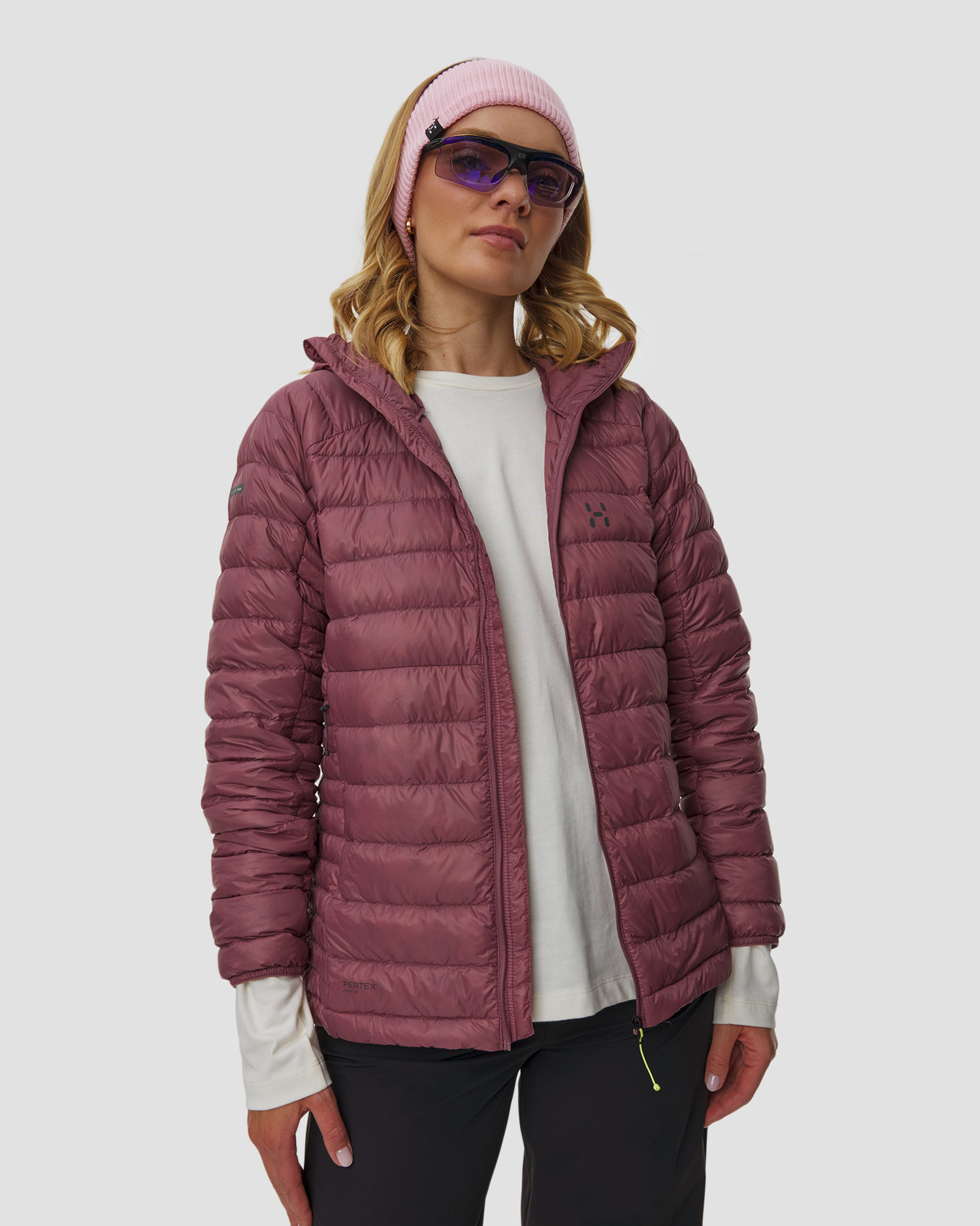 Women's jacket Haglofs L.I.M Down II Hood burgundy, Color/Pattern: Czerwony