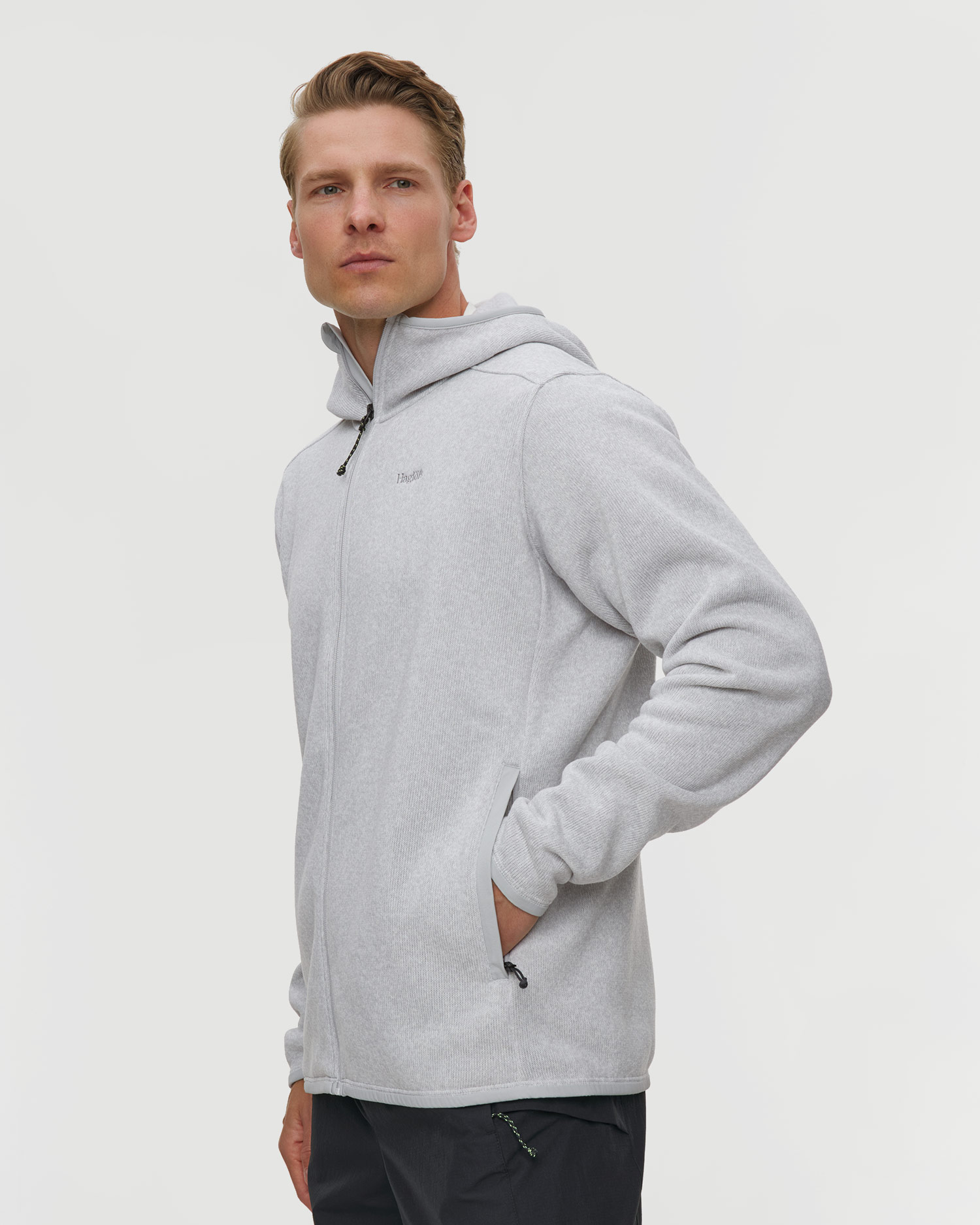 Pánska midlayer mikina Haglofs Swook II Mid Hood siváa