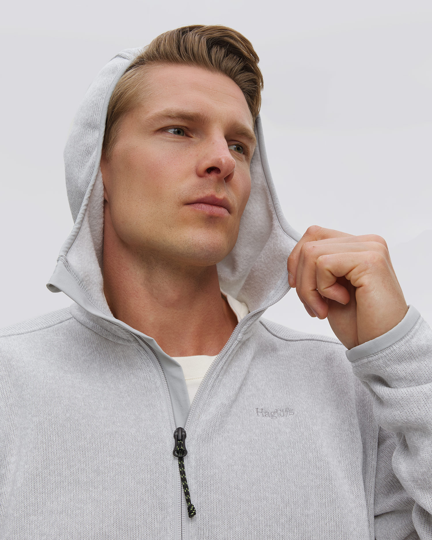 Pánska midlayer mikina Haglofs Swook II Mid Hood siváa