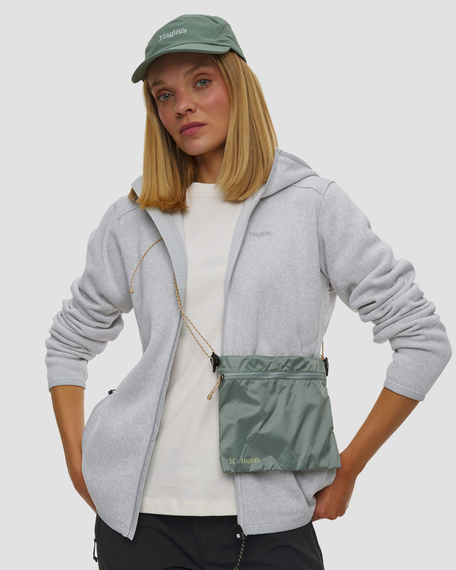 Women's midlayer sweatshirt Haglofs Swook II Mid Hood gray-white