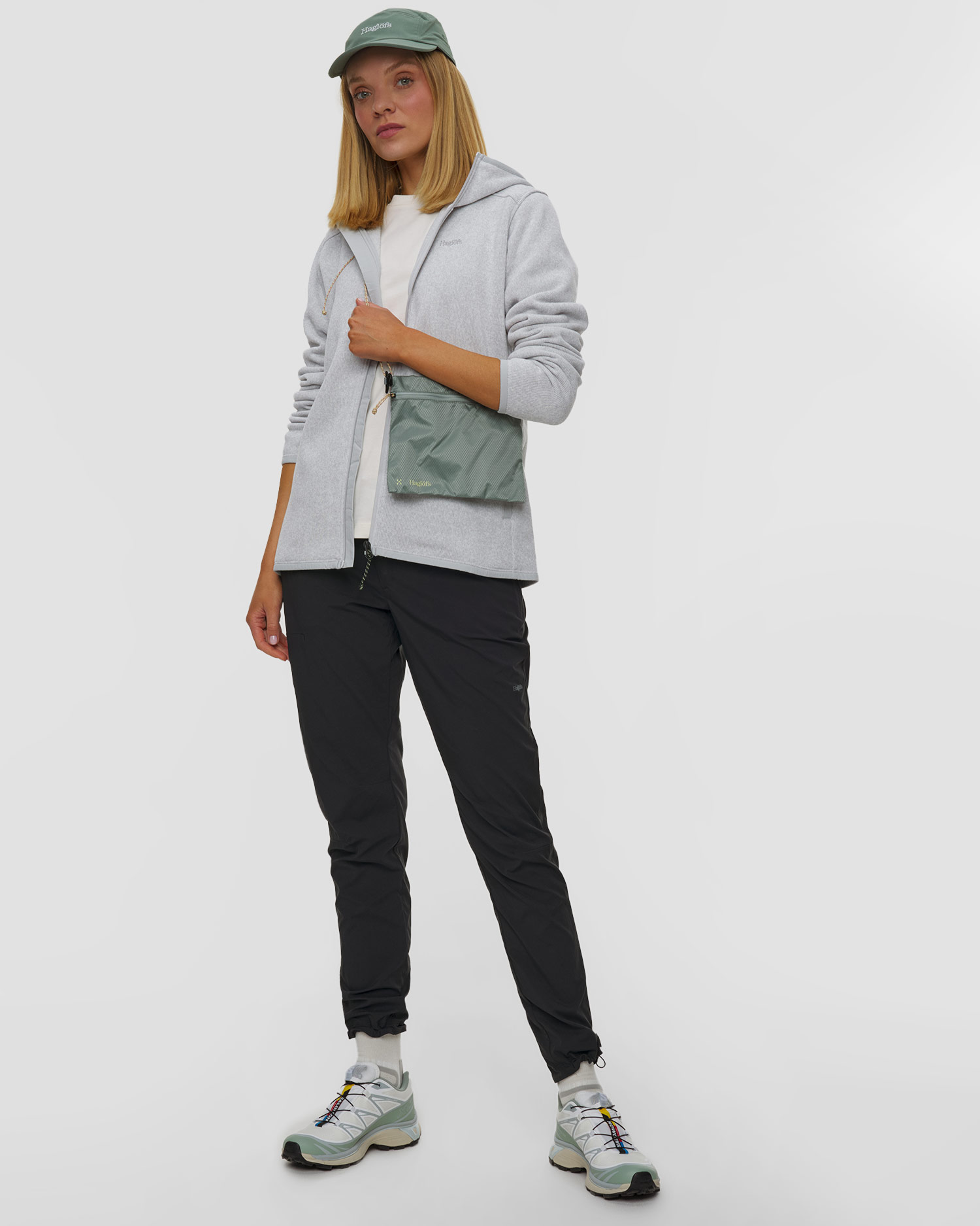 Women's midlayer sweatshirt Haglofs Swook II Mid Hood gray-white