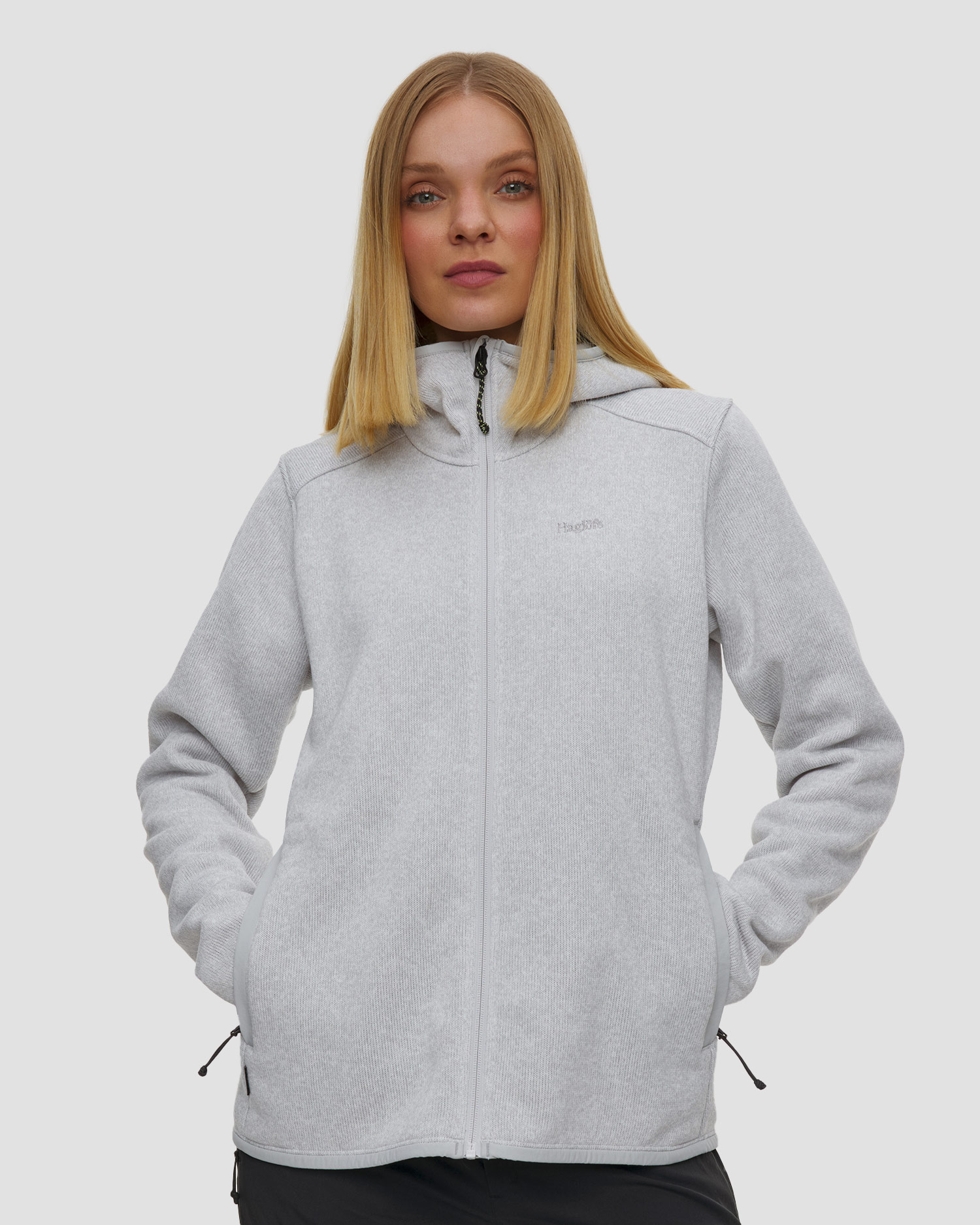Women's midlayer sweatshirt Haglofs Swook II Mid Hood gray-white