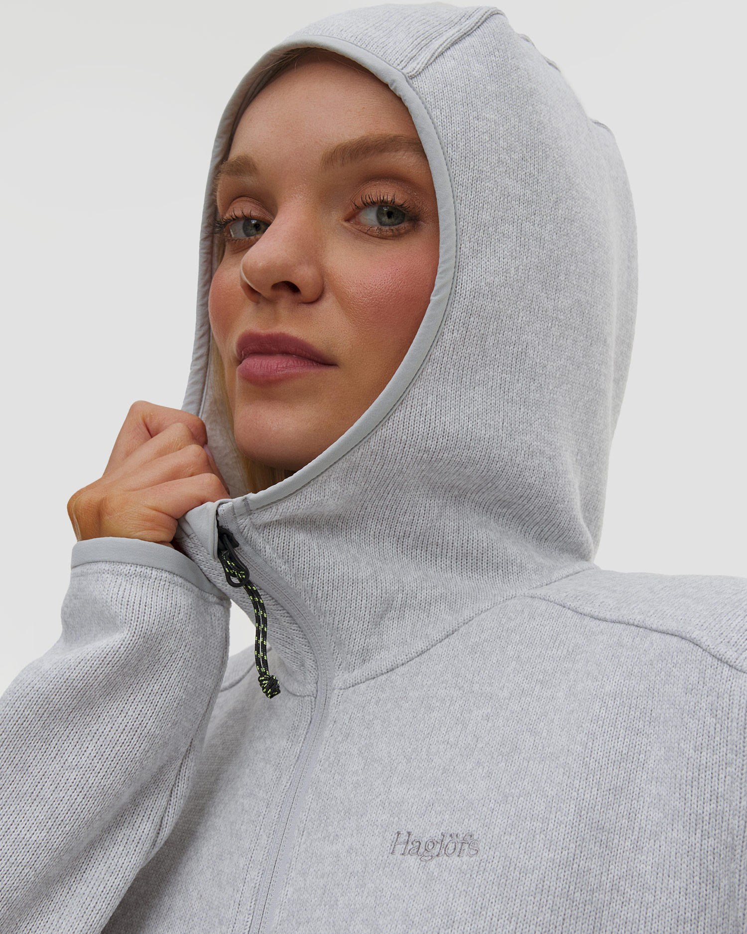 Women's midlayer sweatshirt Haglofs Swook II Mid Hood gray-white