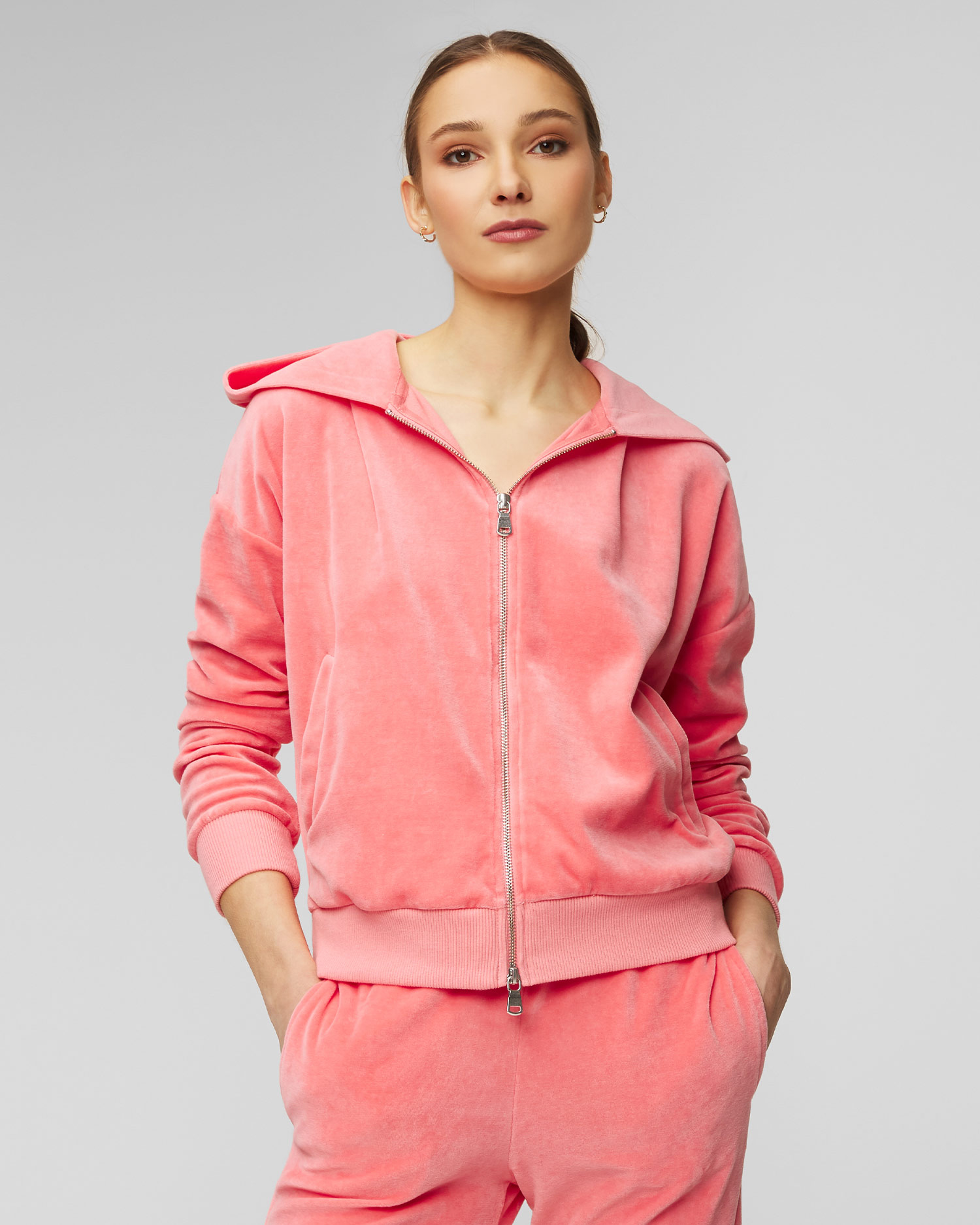 Mikina s kapucou JUVIA VELVET ZIPPER