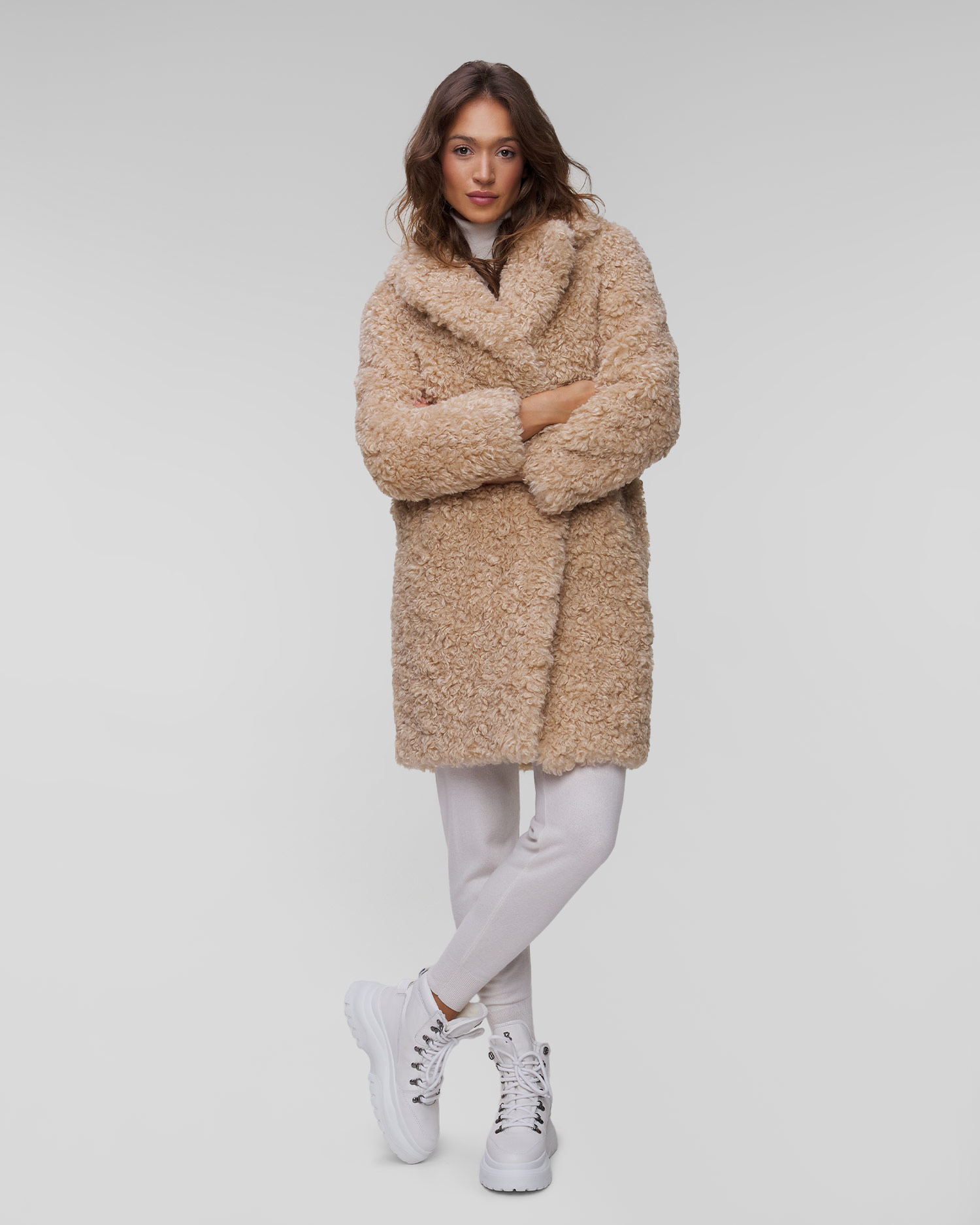 Dámský kabát s kožíškem Stand Studio Camille Cocoon Coat v Béžové Barvě