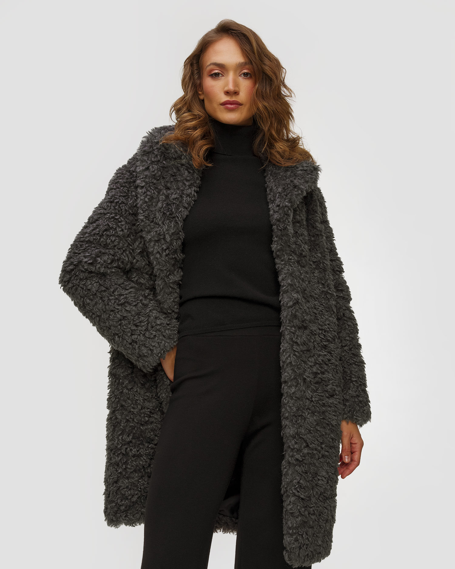 Haină de blană gri pentru femei Stand Studio Camille Cocoon Coat