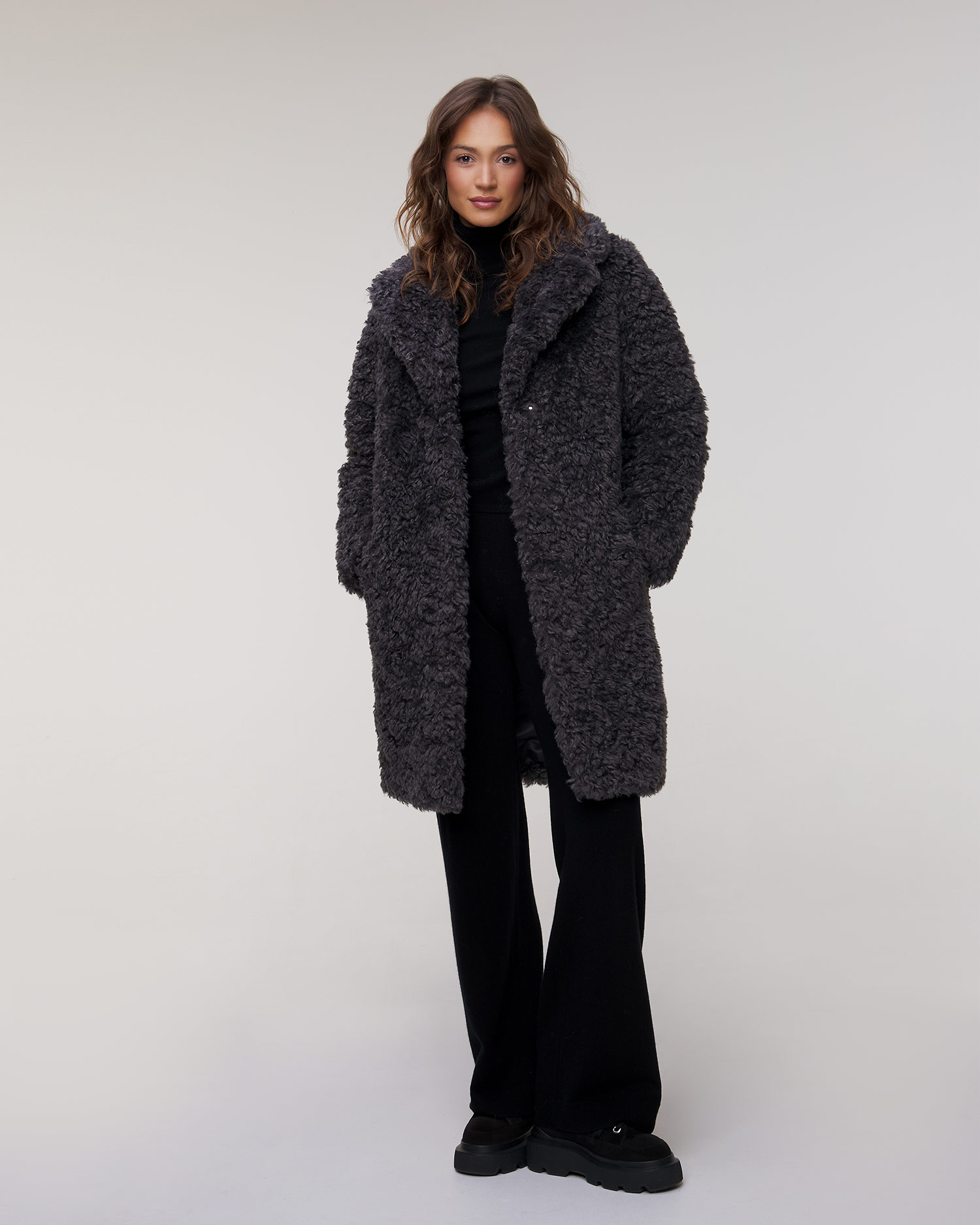 Dámský kabát s kožíškem Stand Studio Camille Cocoon Coat v Šedé Barvě