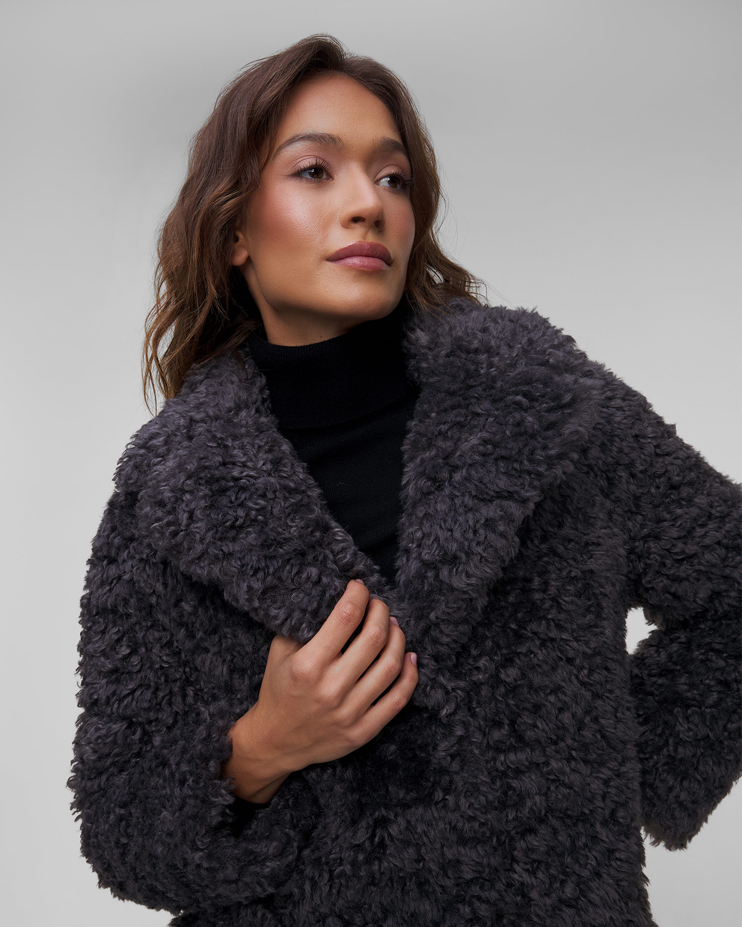 Dámský kabát s kožíškem Stand Studio Camille Cocoon Coat v Šedé Barvě, Barva/Vzor: Szary