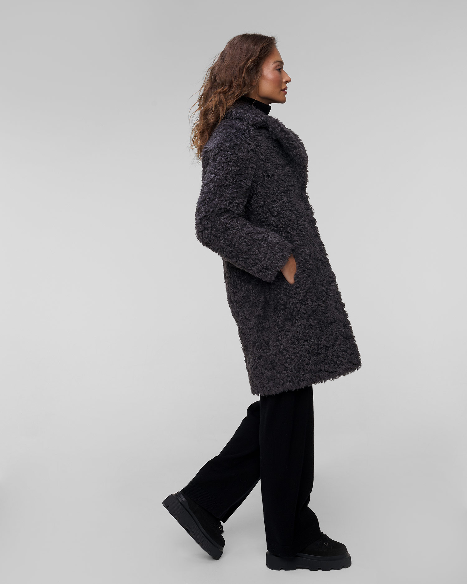 Dámský kabát s kožíškem Stand Studio Camille Cocoon Coat v Šedé Barvě
