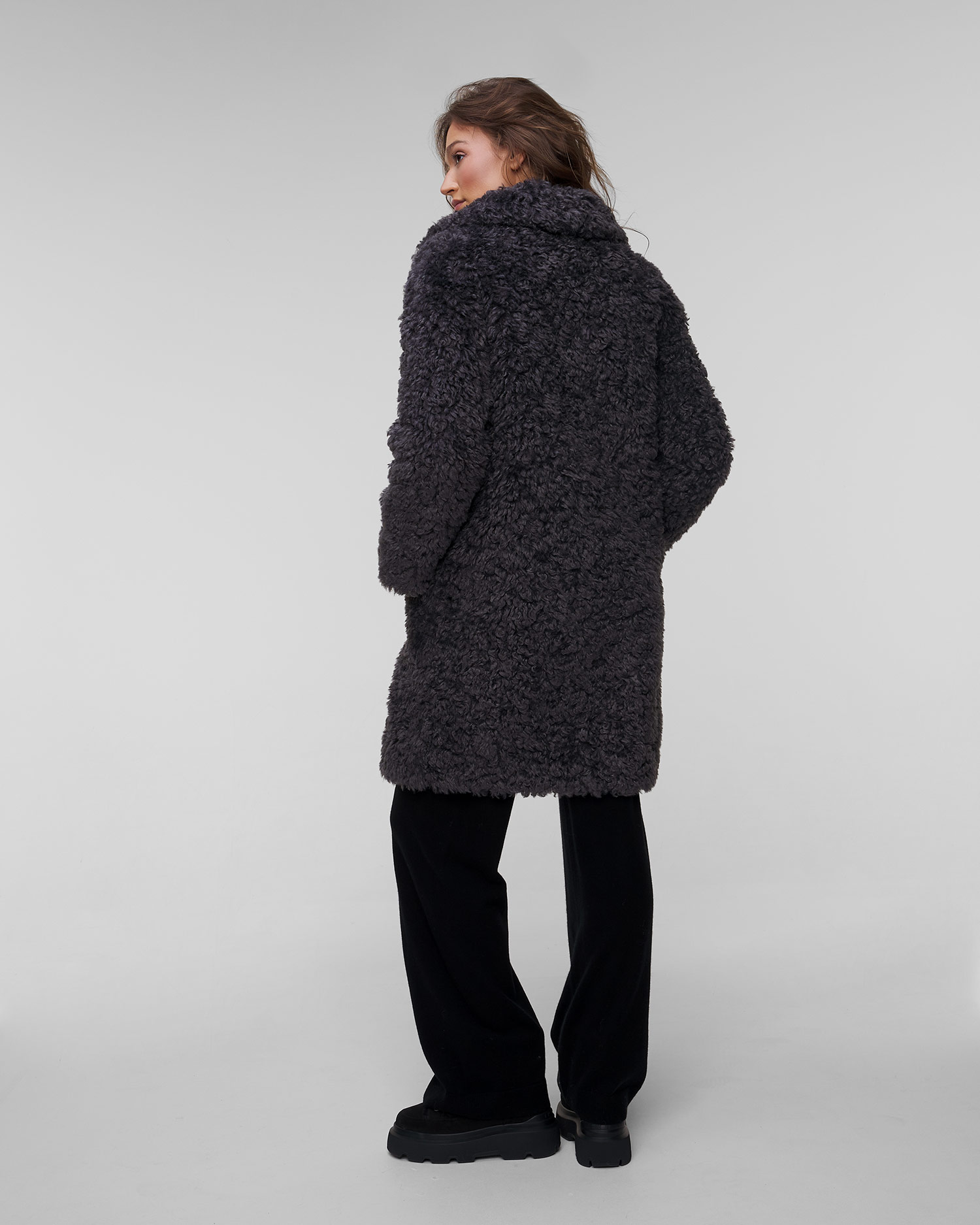 Dámský kabát s kožíškem Stand Studio Camille Cocoon Coat v Šedé Barvě