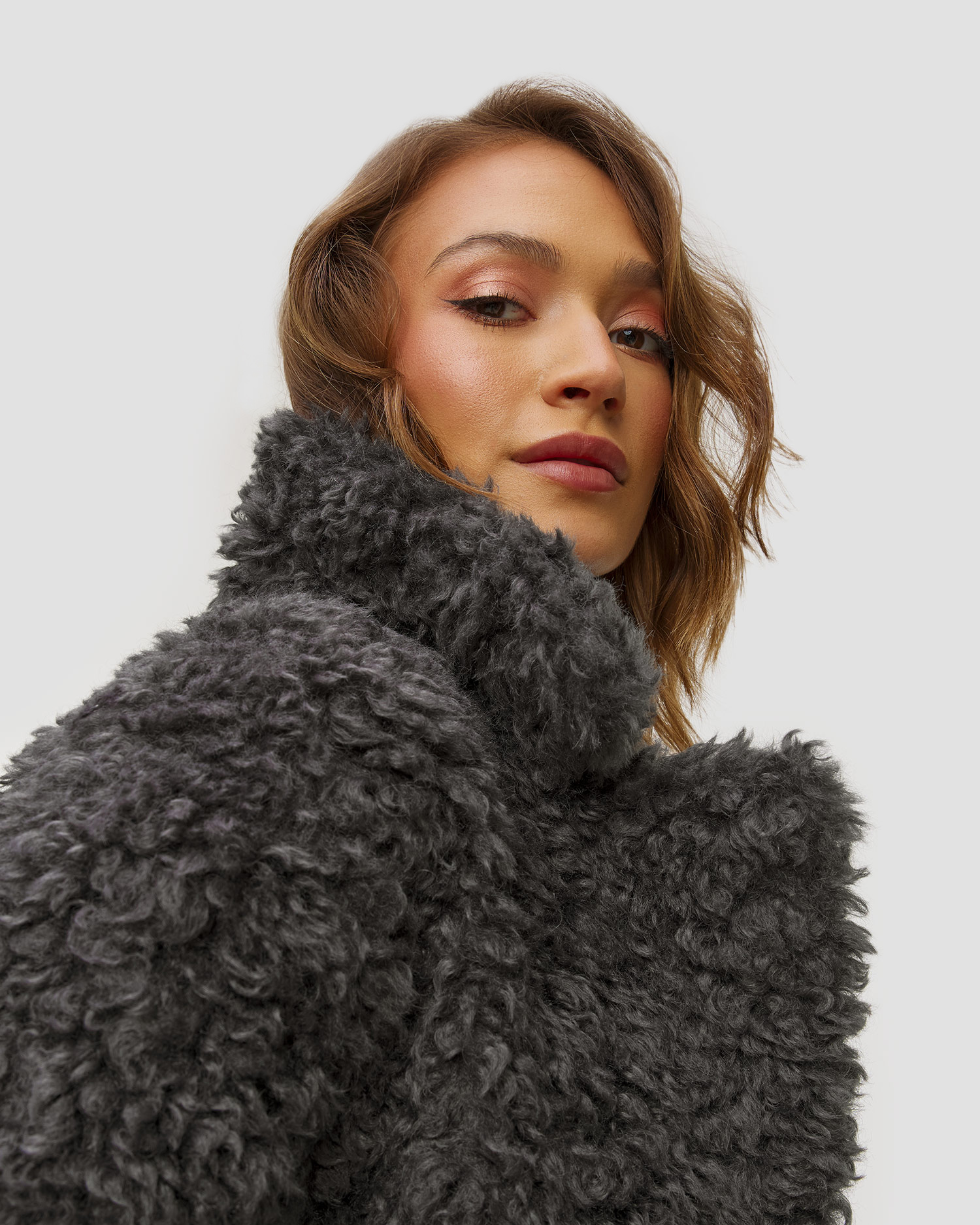 Haină de blană gri pentru femei Stand Studio Camille Cocoon Coat